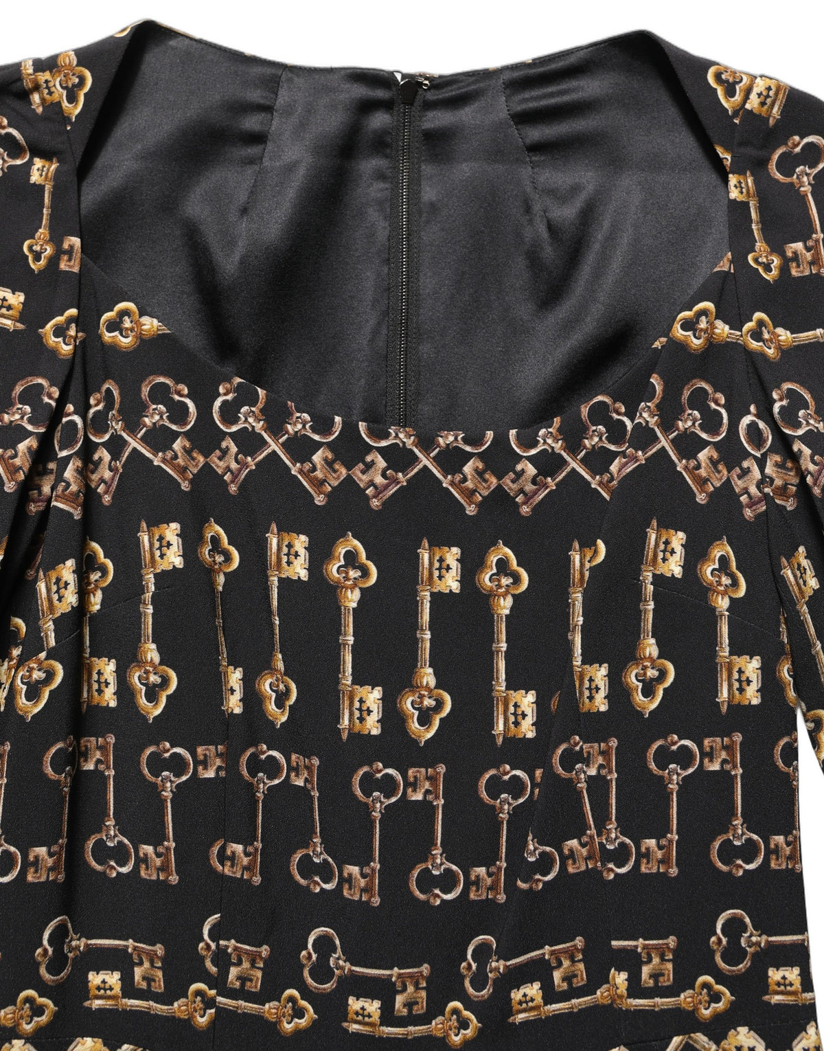 Dolce & Gabbana Women's Sheath Wrap Cocktail Long-Sleeve Viscose Silk Midi Dress - Black Gold Print
