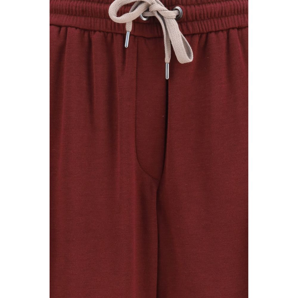 Brunello Cucinelli Track Women's Straight Leg Athletic Relaxed Fit Regular Polyamide Silk & Cotton Pants - Bordeaux
