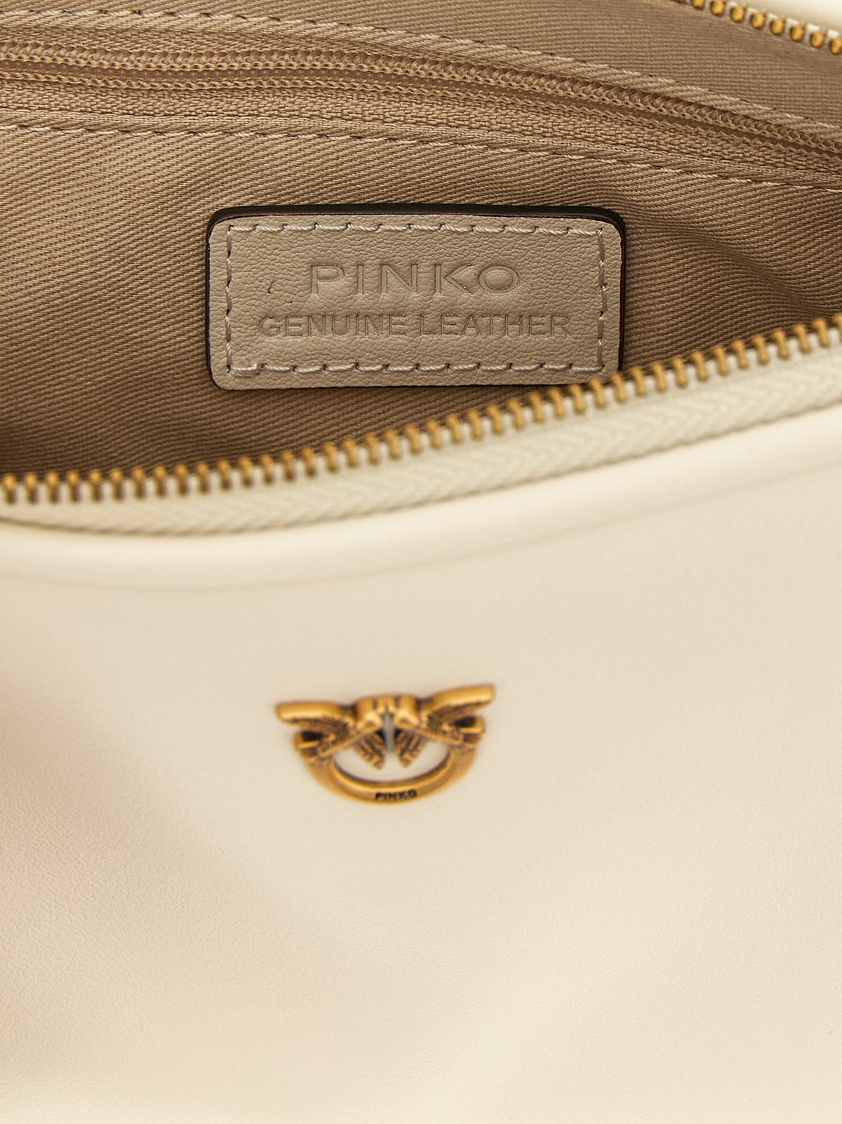 PINKO Love Birds Viscose & Synthetic Fur Mini Crossbody Half Moon Handbag - White