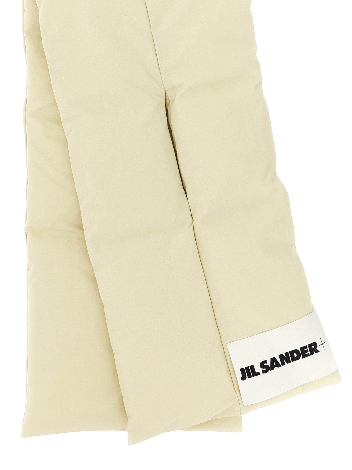 Scarf by Jil Sander for unisex in cotton plush & goose-down beige & signature showcases a on trend silhouette, artfully capturing the on trend essence of the Cotton Plush & Goose-Down Foulard Scarf design with a sophisticated finish.