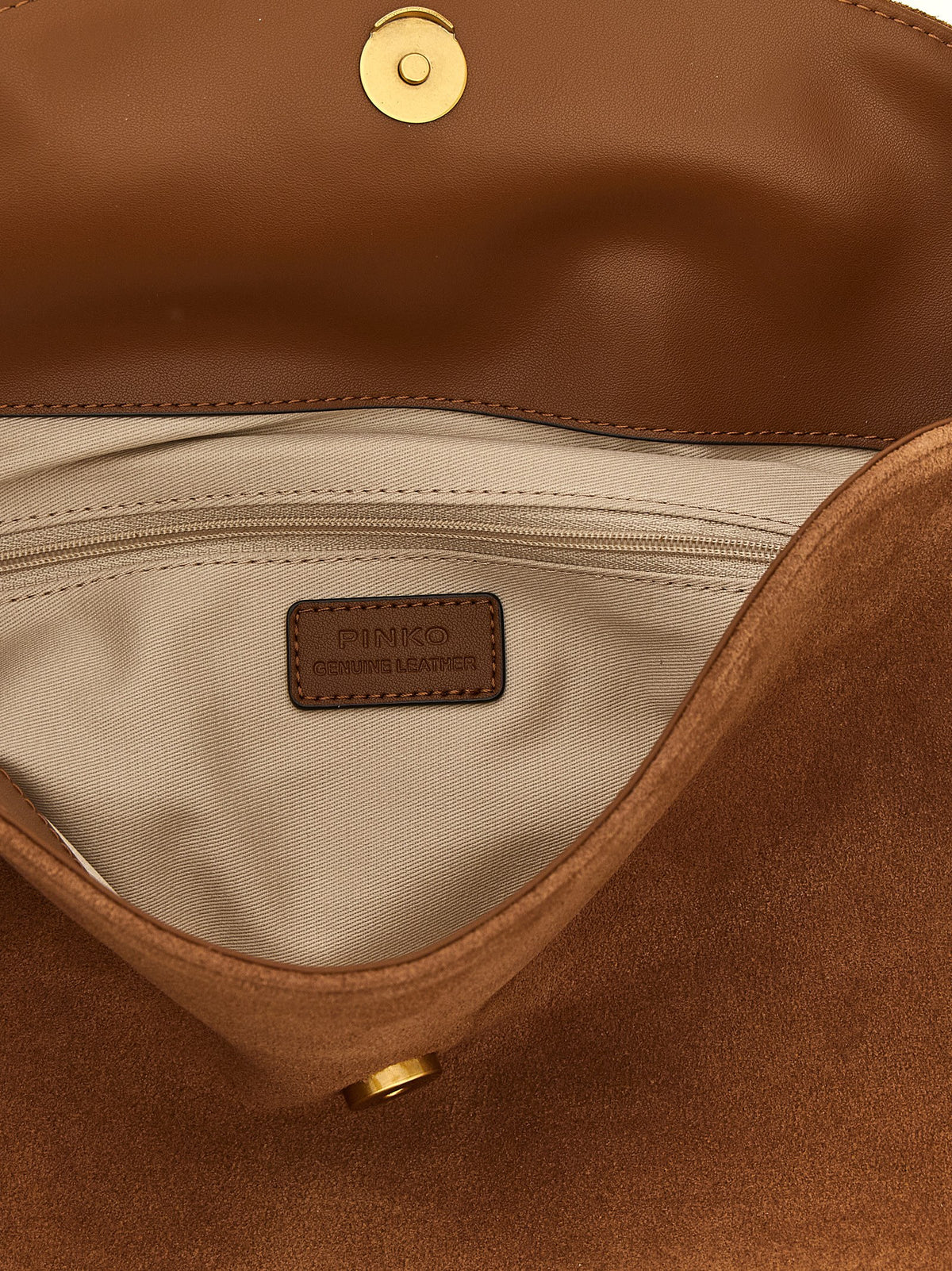 PINKO Saddle Horizontal Cotton & Leather Shoulder Evening Bag - Brown