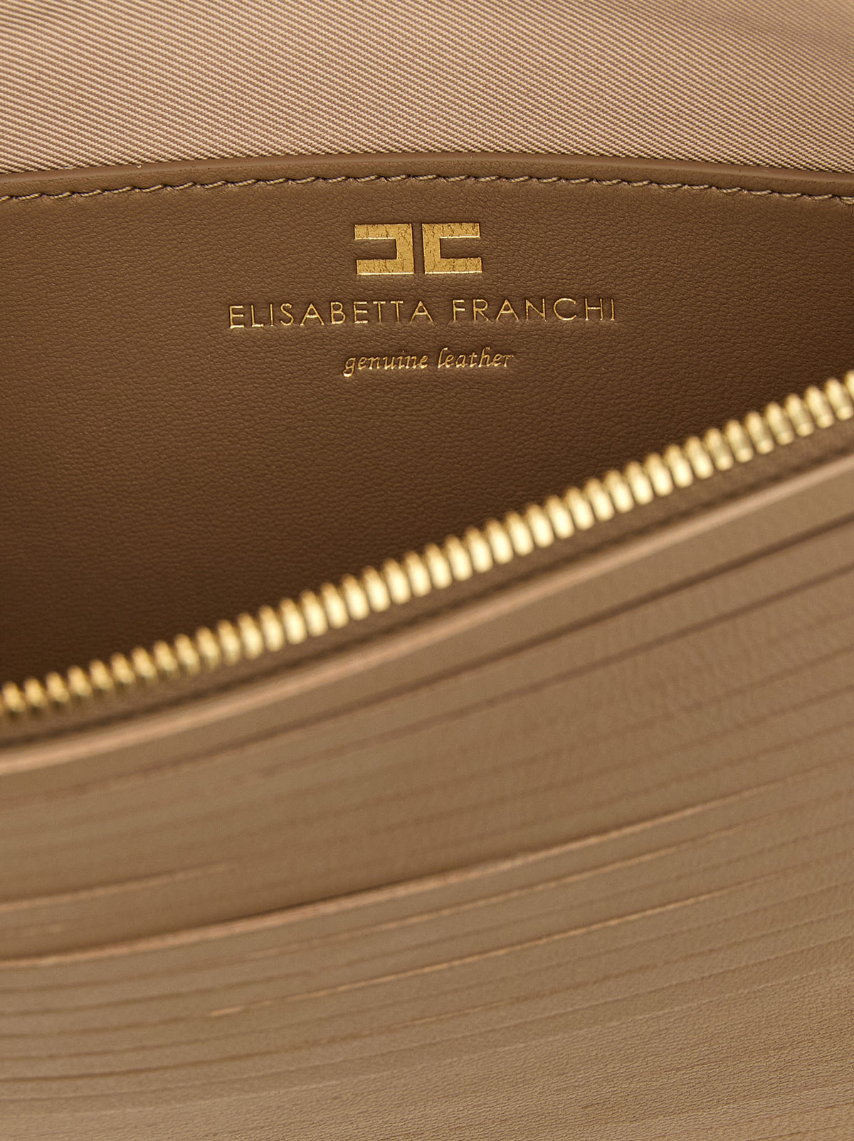 Elisabetta Franchi Leather & Metal Clutch Handbag - Beige
