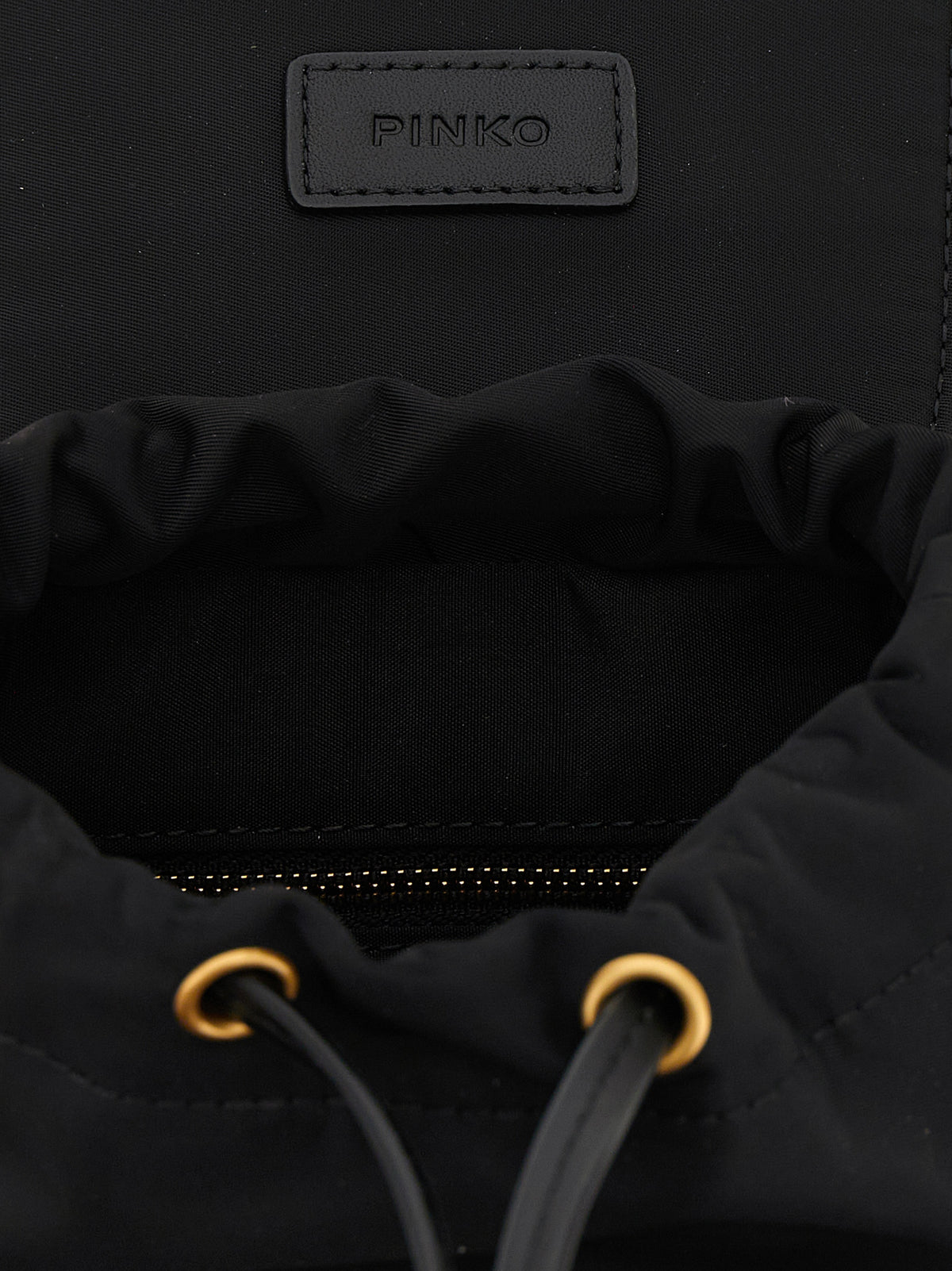 PINKO Love Birds Cotton & Leather Mini Drawstring Flap Backpack - Black