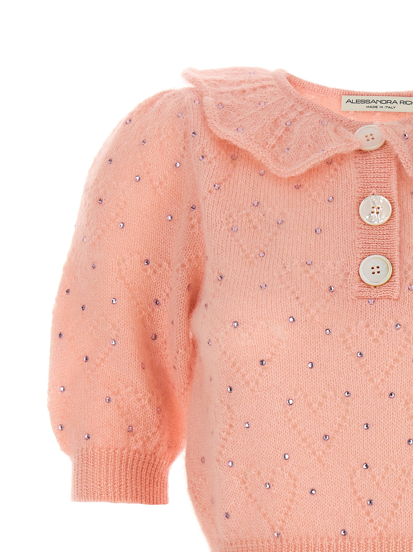 Cardigan by Alessandra Rich for women in mohair wool polyamide & rhinestone multicolor & pink presents a textural silhouette, artfully finished with a textural and for a sophisticated, textural look.