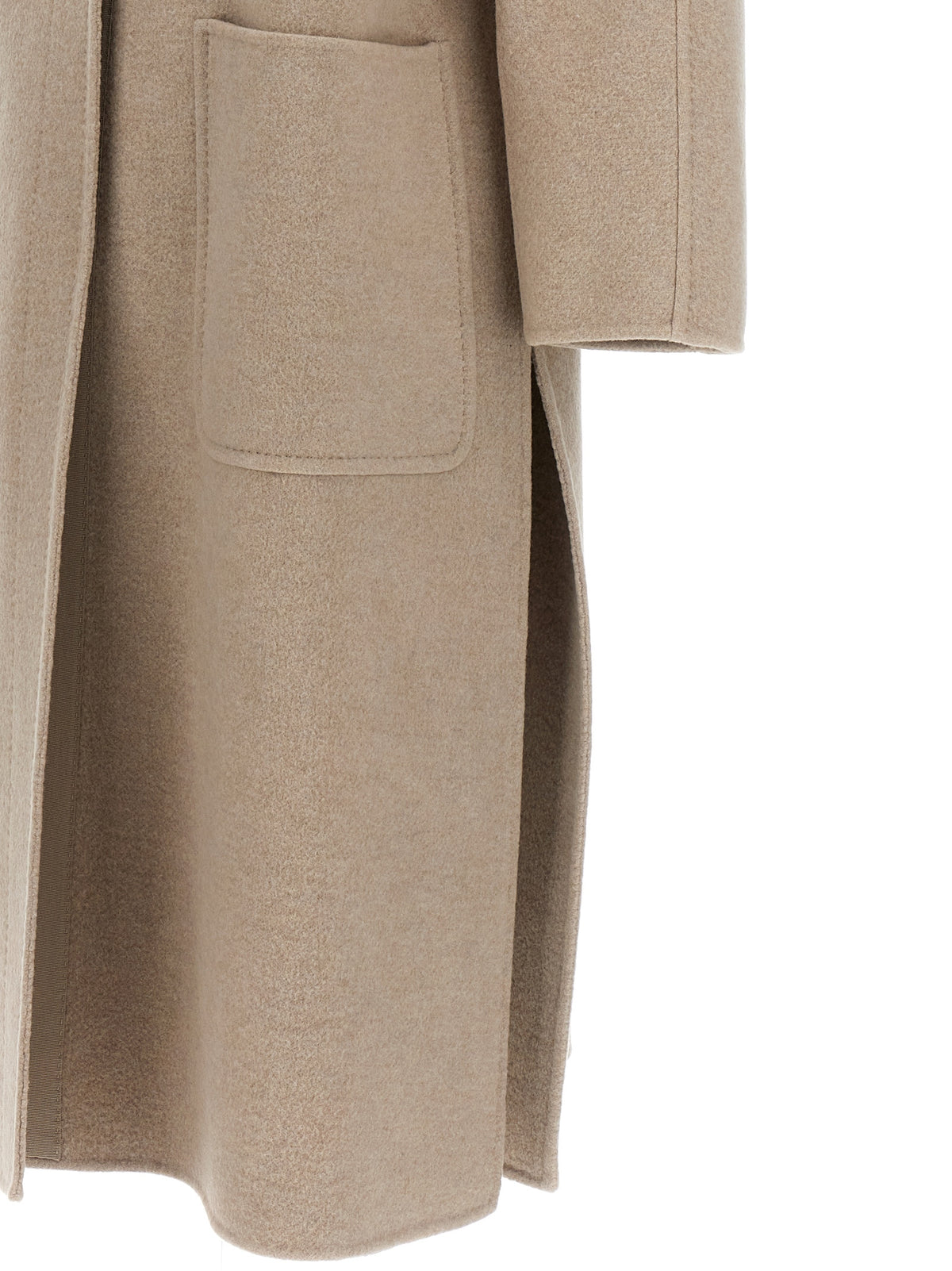 Overcoat by Max Mara for women in cashmere beige features a contemporary silhouette showcasing a contemporary and refined pockets for a sophisticated finish.