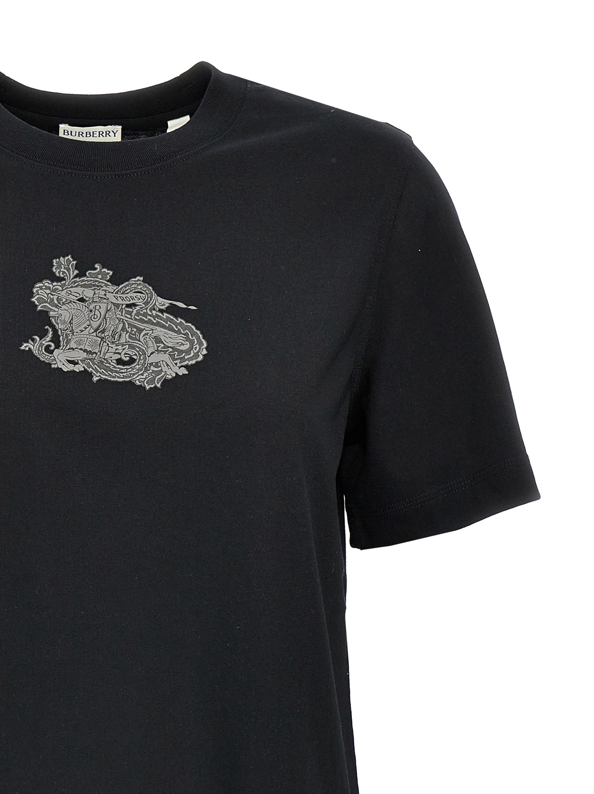 T-Shirt by Burberry for women in cotton black & print showcases a chic silhouette, artfully detailed with a chic and for a chic finish.