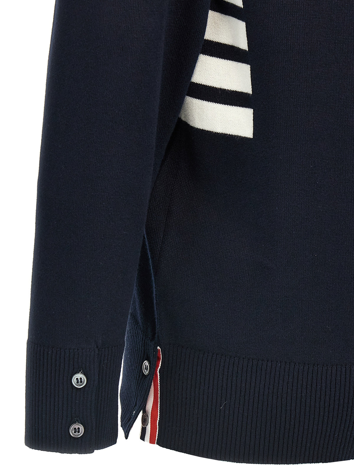Thom Browne Men's V Neck Cotton Cardigan - Blue Signature