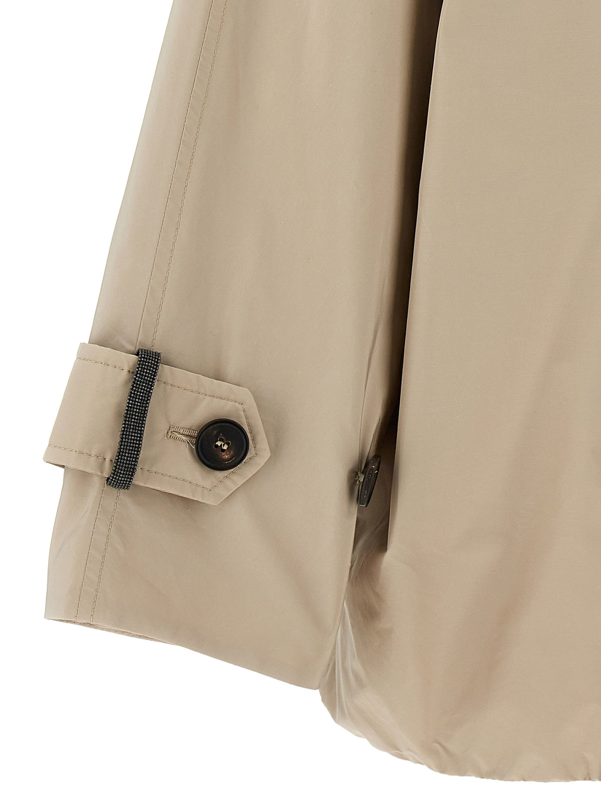 Brunello Cucinelli Monile Women's Double Breasted Cotton Polyester Hooded Overcoat - Beige