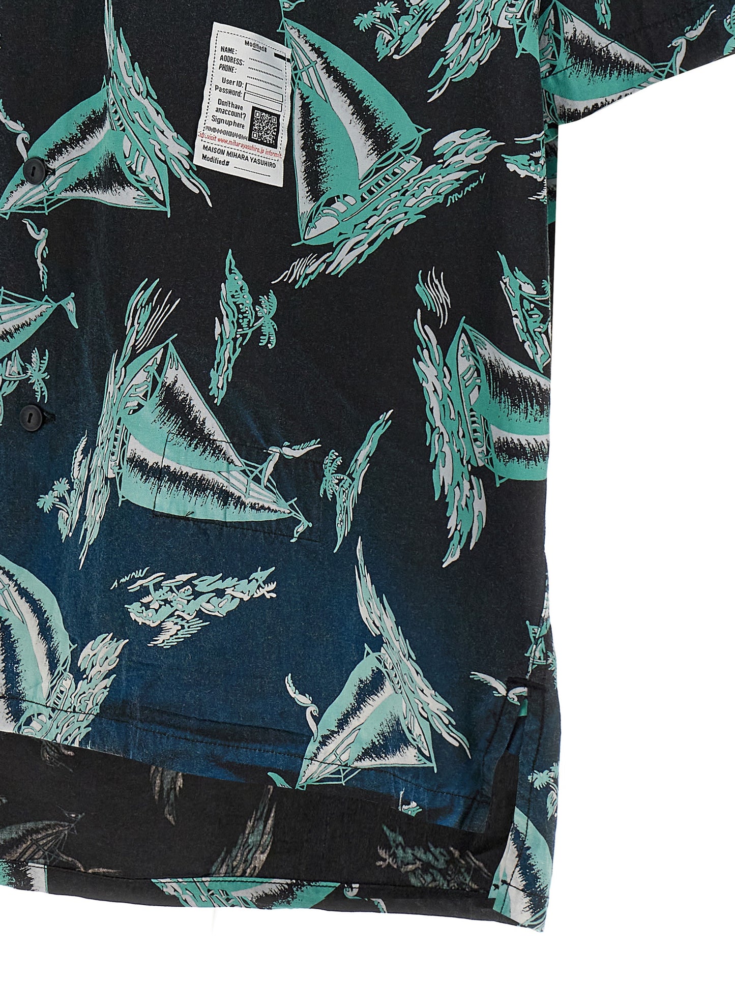 Maison Mihara Yasuhiro Men's Short-Sleeve Rayon & Cotton Shirt - Blue Print