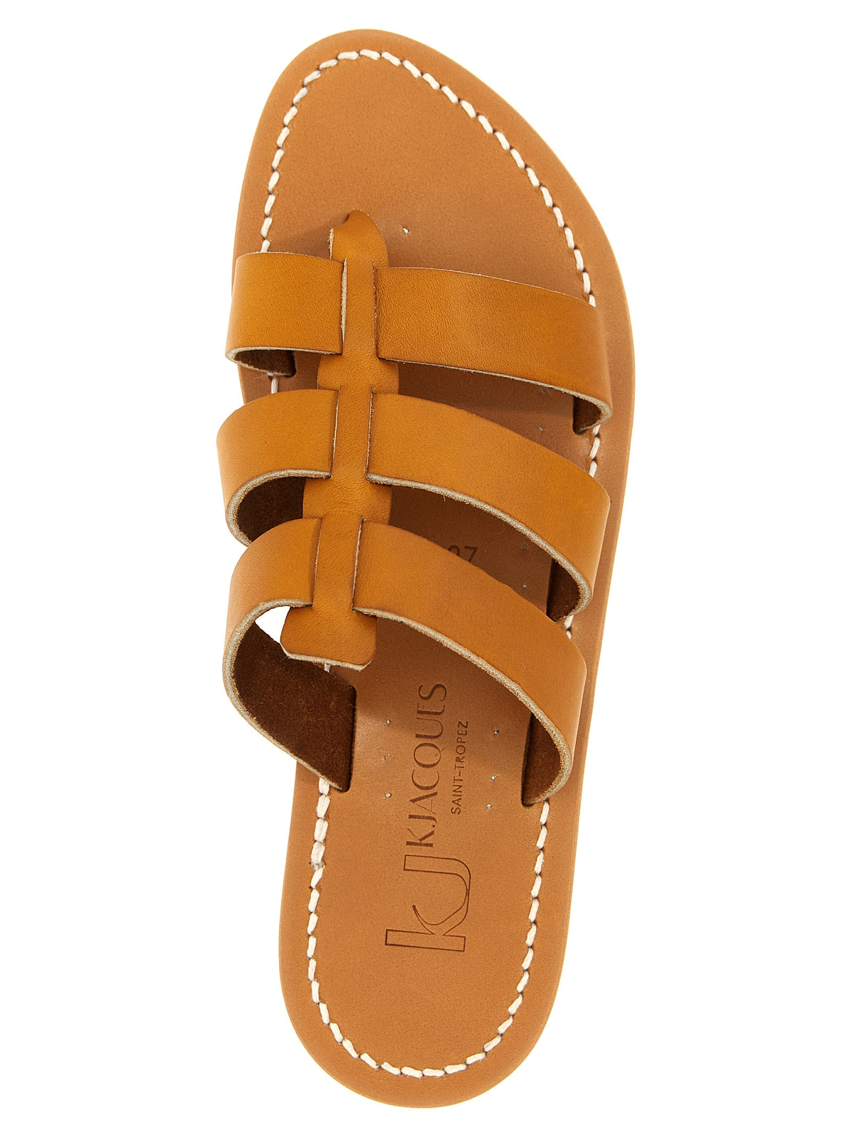 K.JACQUES SAINT TROPEZ Women's Bos Taurus Cowhide Leather Sliders Sandals Flat Shoes - Beige