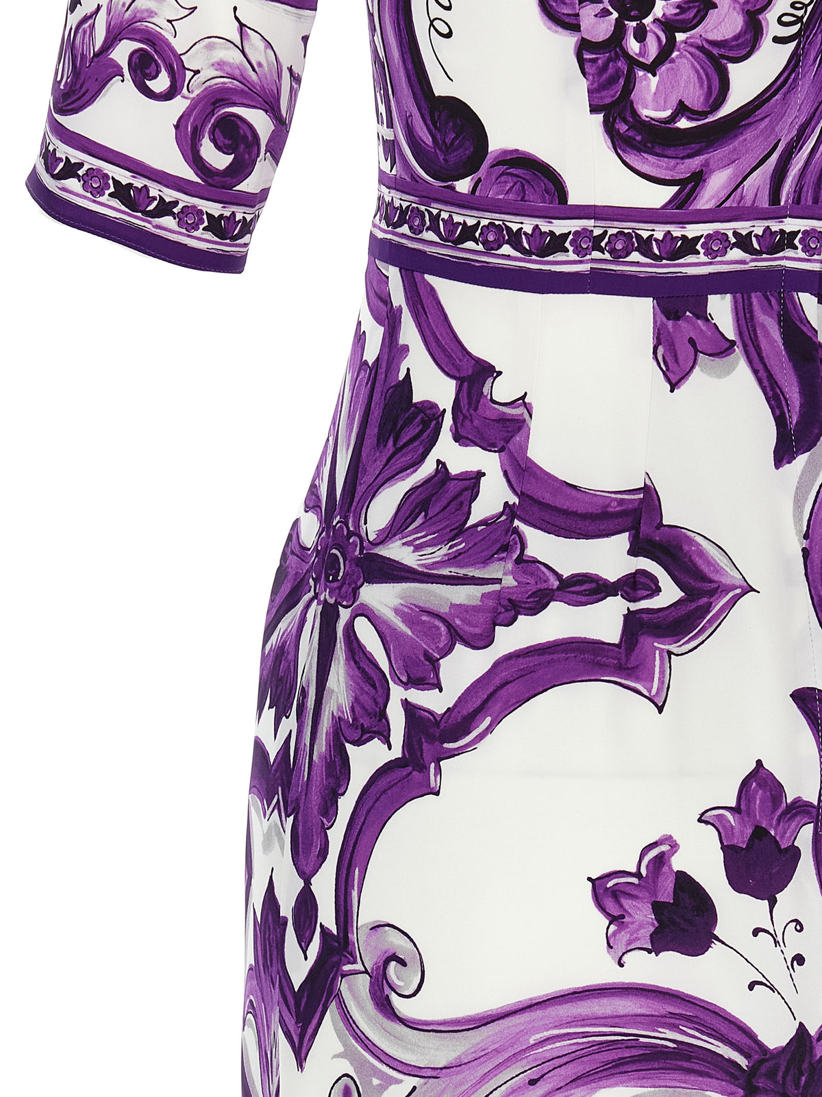 Dolce & Gabbana Maiolica Women's Sheath Three-Quarter-Sleeve Round Neck Silk Midi Dress - Purple Print