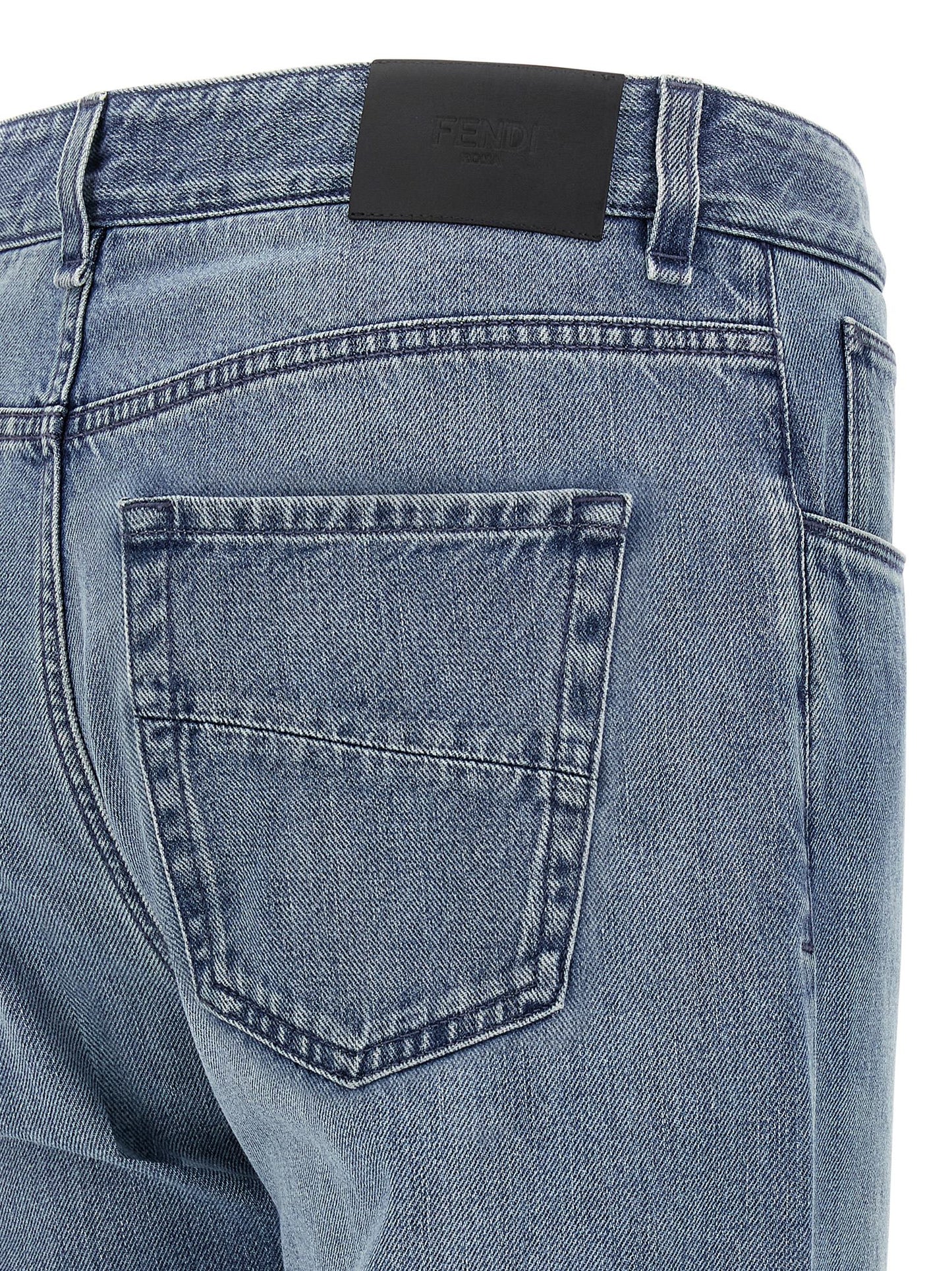 Fendi Men's Straight Leg Denim Cotton Jeans - Light Blue
