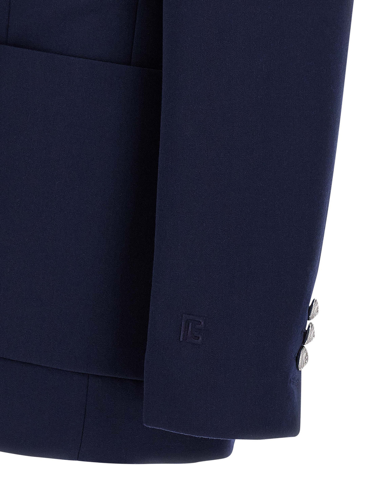 Balmain De Poudre Men's Padded Double Breasted Virgin Wool Blazer - Blue Monogram