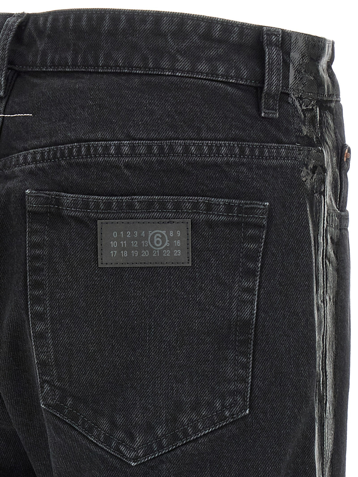 MM6 Maison Margiela Men's Tapered Leg Straight Denim Cotton Jeans - Black White Signature
