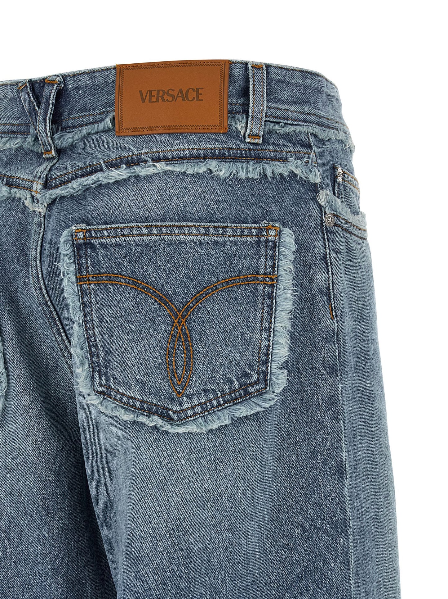 Versace Women's Relaxed Fit Wide Boyfriend Low Rise Cotton Denim Jeans - Blue Signature
