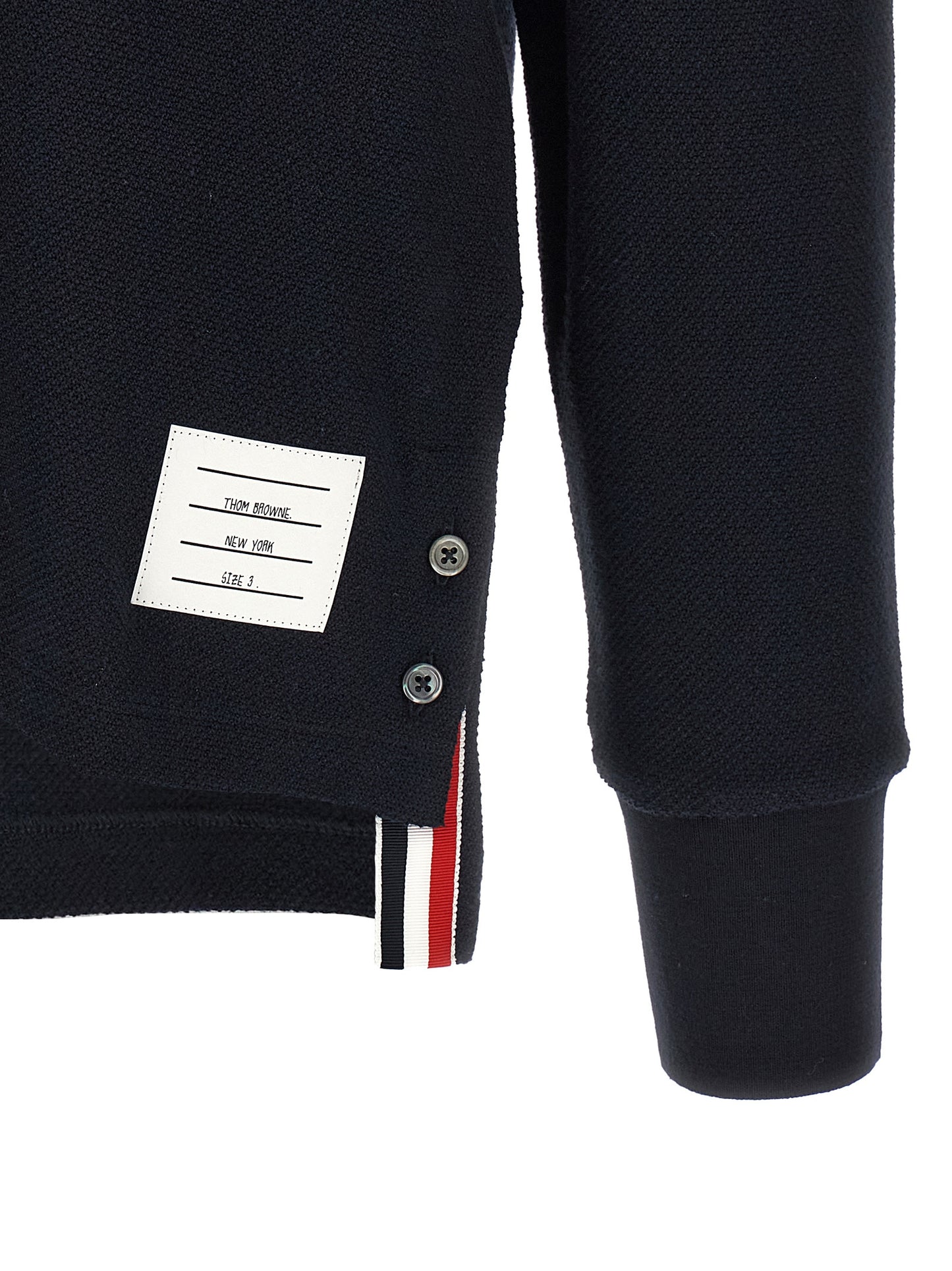 Thom Browne Ribbon Men's Long-Sleeve Cotton Polo Shirt - Blue Signature
