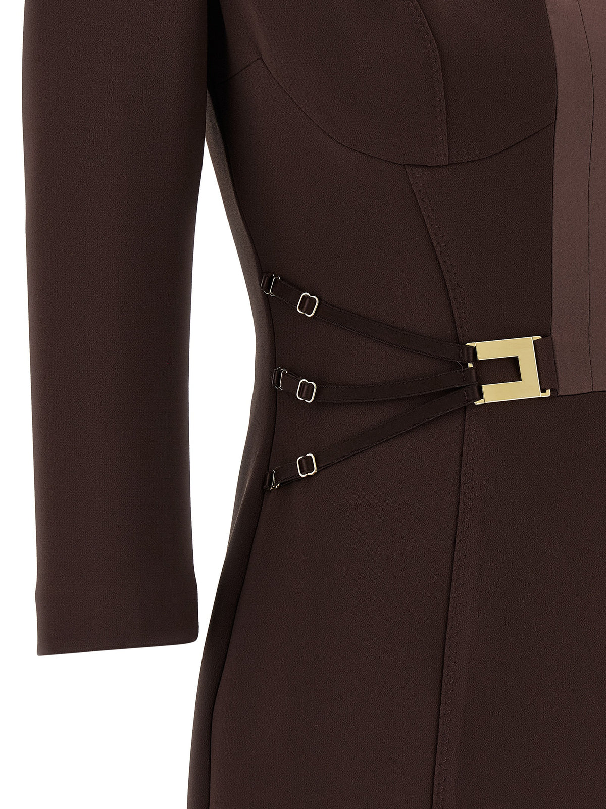 Elisabetta Franchi Women's Three-Quarter-Sleeve Polyester Satin Short Mini Dress - Brown Monogram
