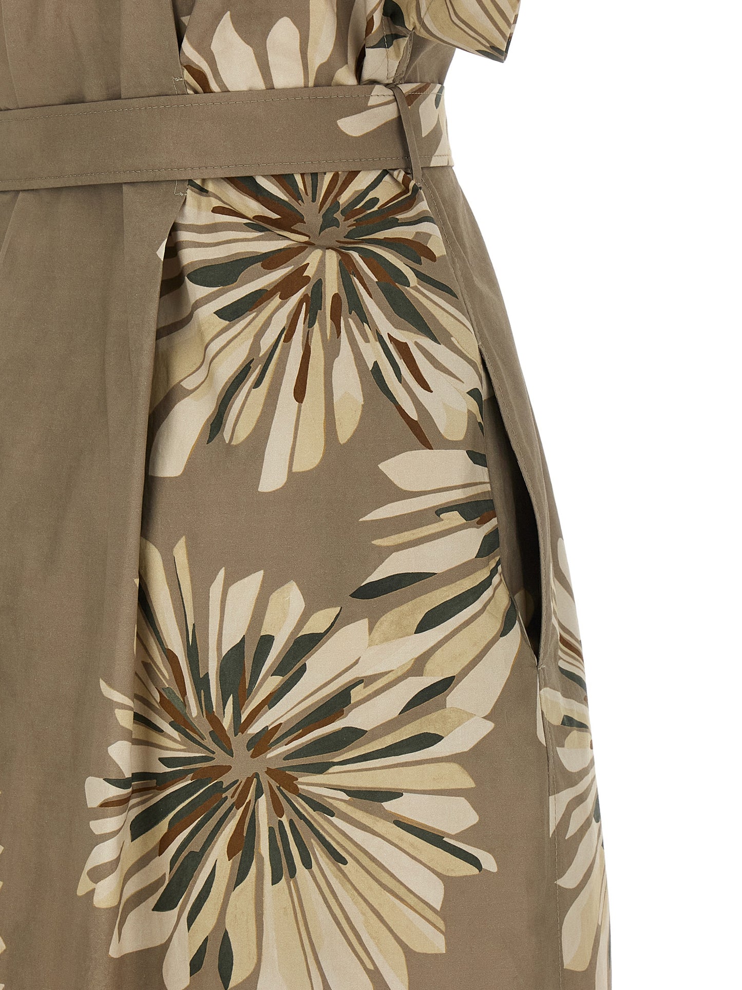 Brunello Cucinelli Women's Short-Sleeve Cotton Short Long Dress - Bicolour Green Floral Print