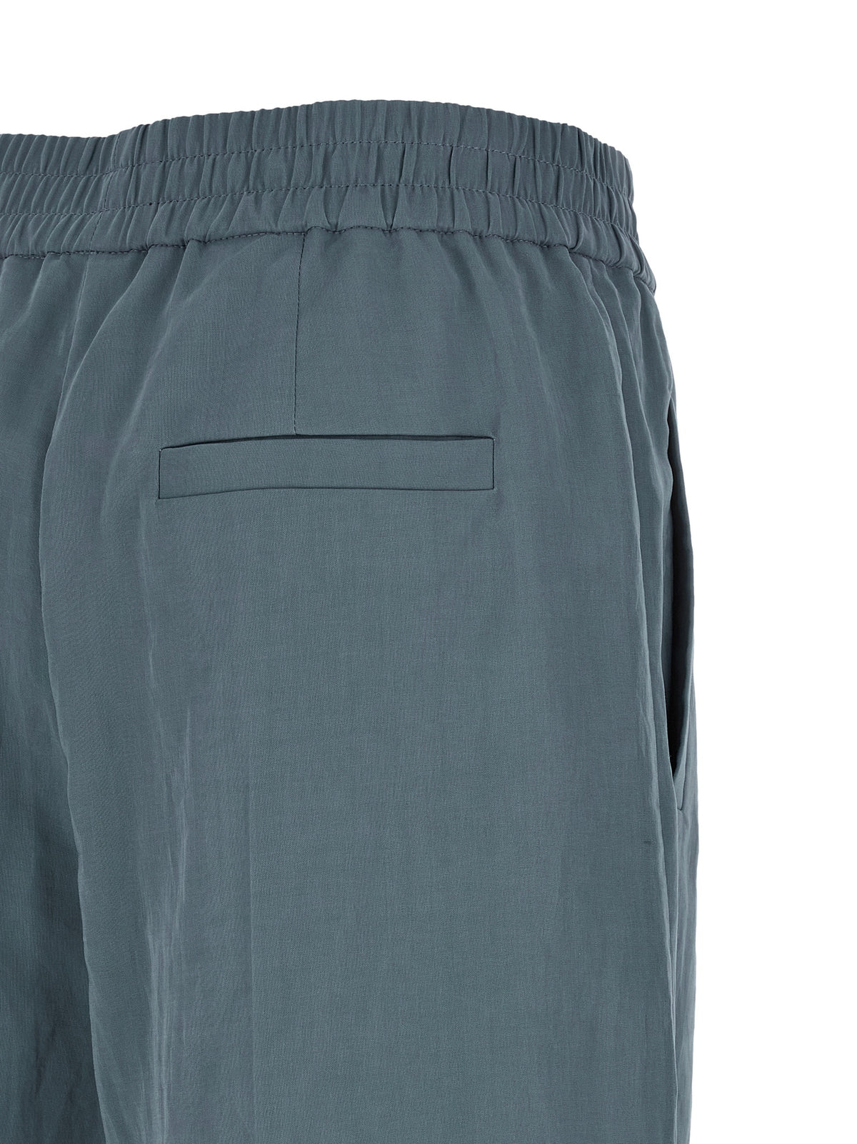 Brunello Cucinelli Track Women's Wide High Rise Cotton Casual Pants - Blue
