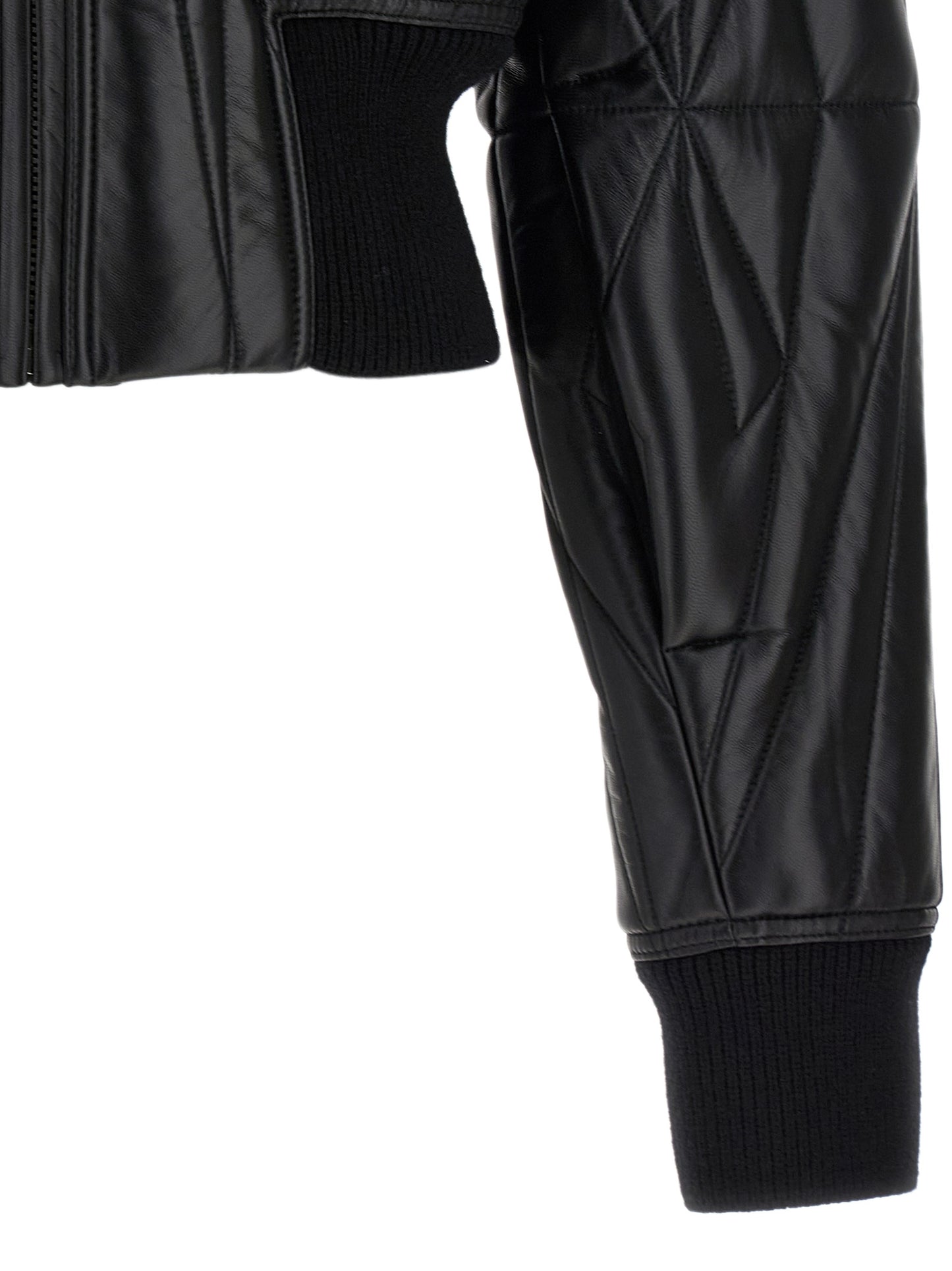 Rick Owens Men's Crop Top Quilted Padded Lamb Leather & Nylon Bomber Jacket - Black Patterned Signature