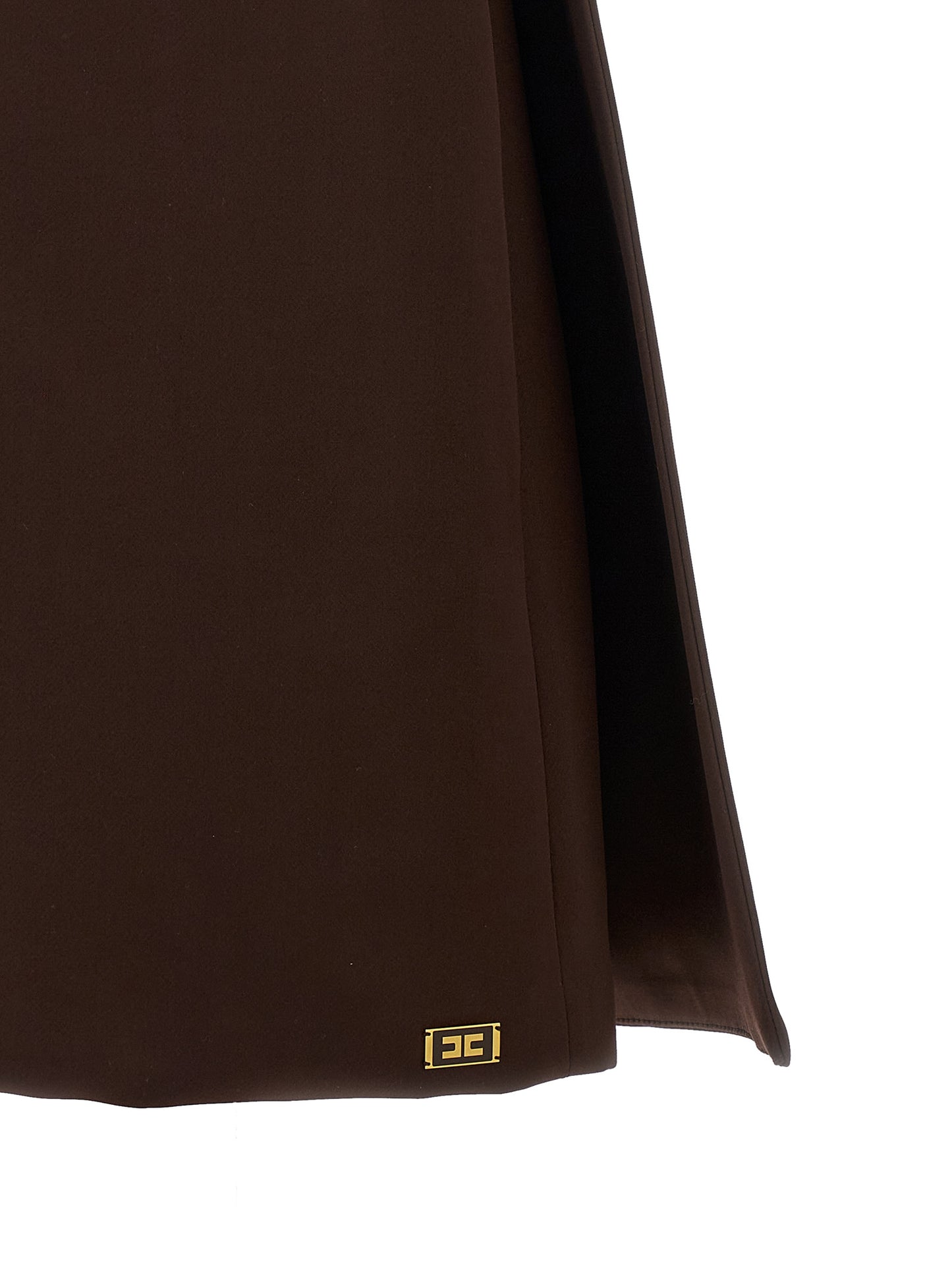 Elisabetta Franchi Women's V Neck Polyester Satin Short Mini Dress - Brown Monogram