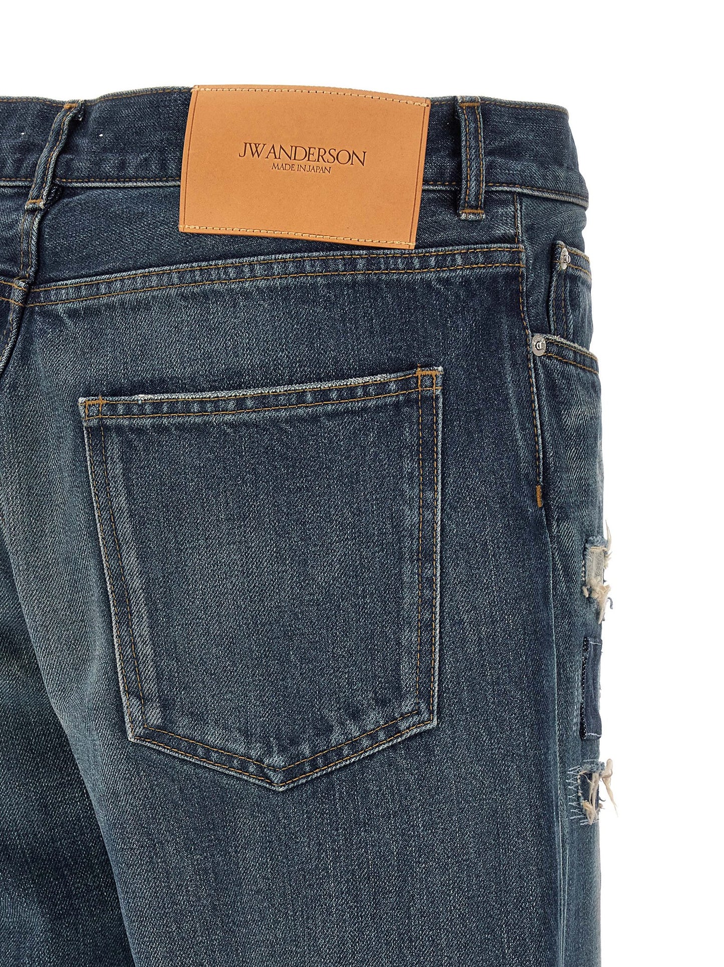 J.W.Anderson Japanese Men's Straight Leg Mid Rise Cotton Denim Jeans - Blue
