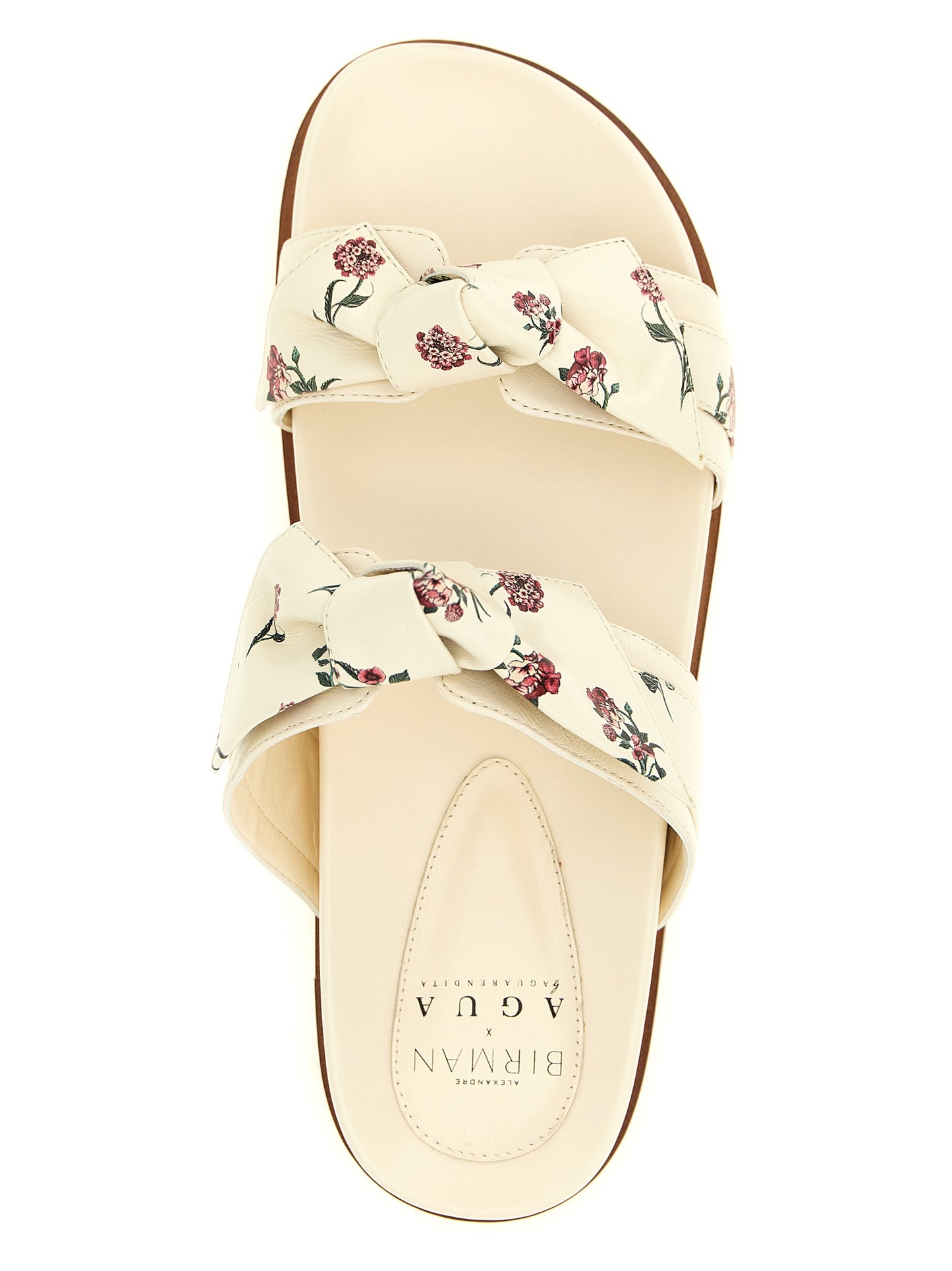 Alexandre Birman Women's Cowhide Leather Sliders Sandals Flat Shoes - White Patterned Floral