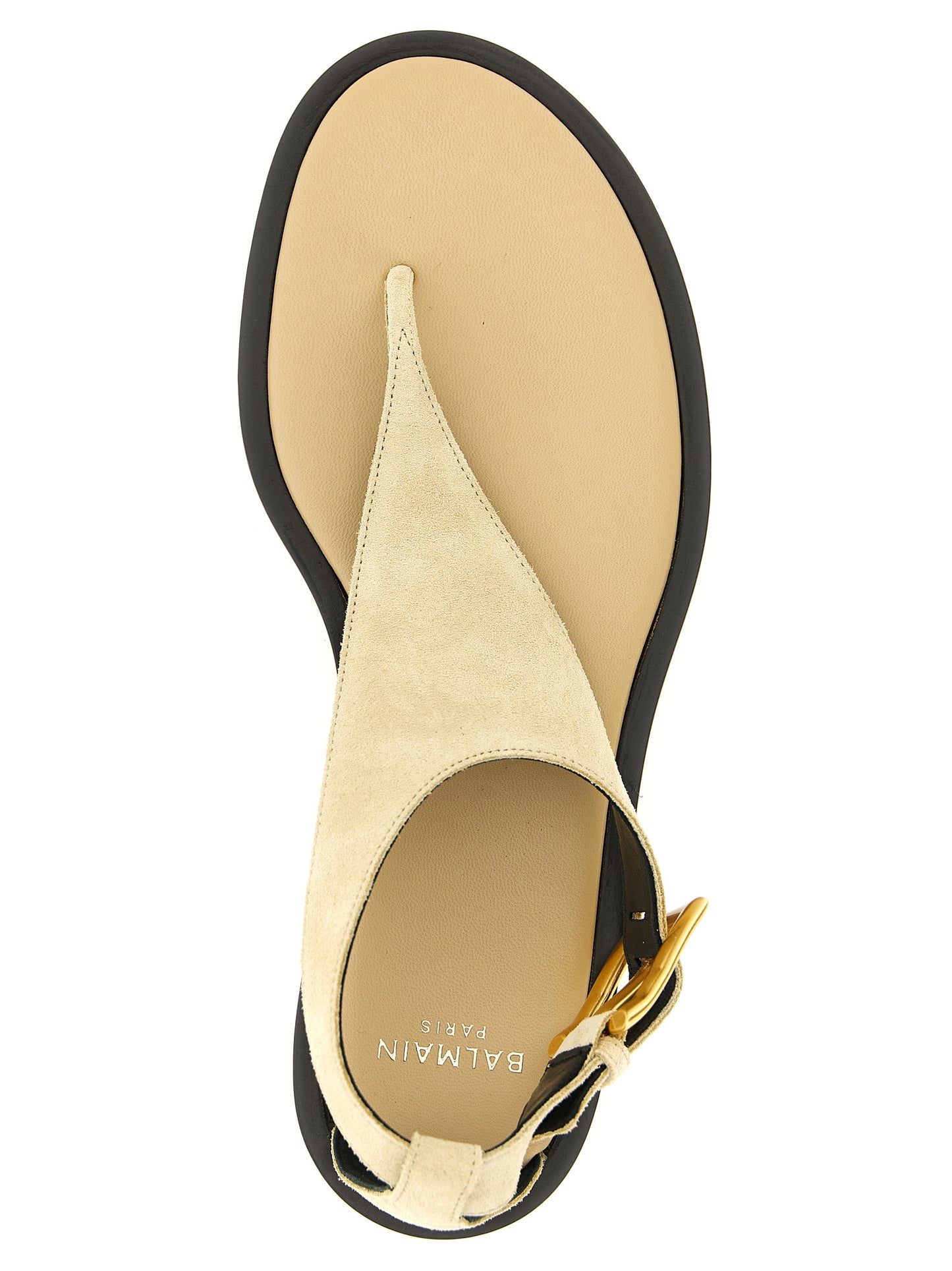 Balmain Anthem Women's Calfskin Leather Flat Thong Sandals - Beige