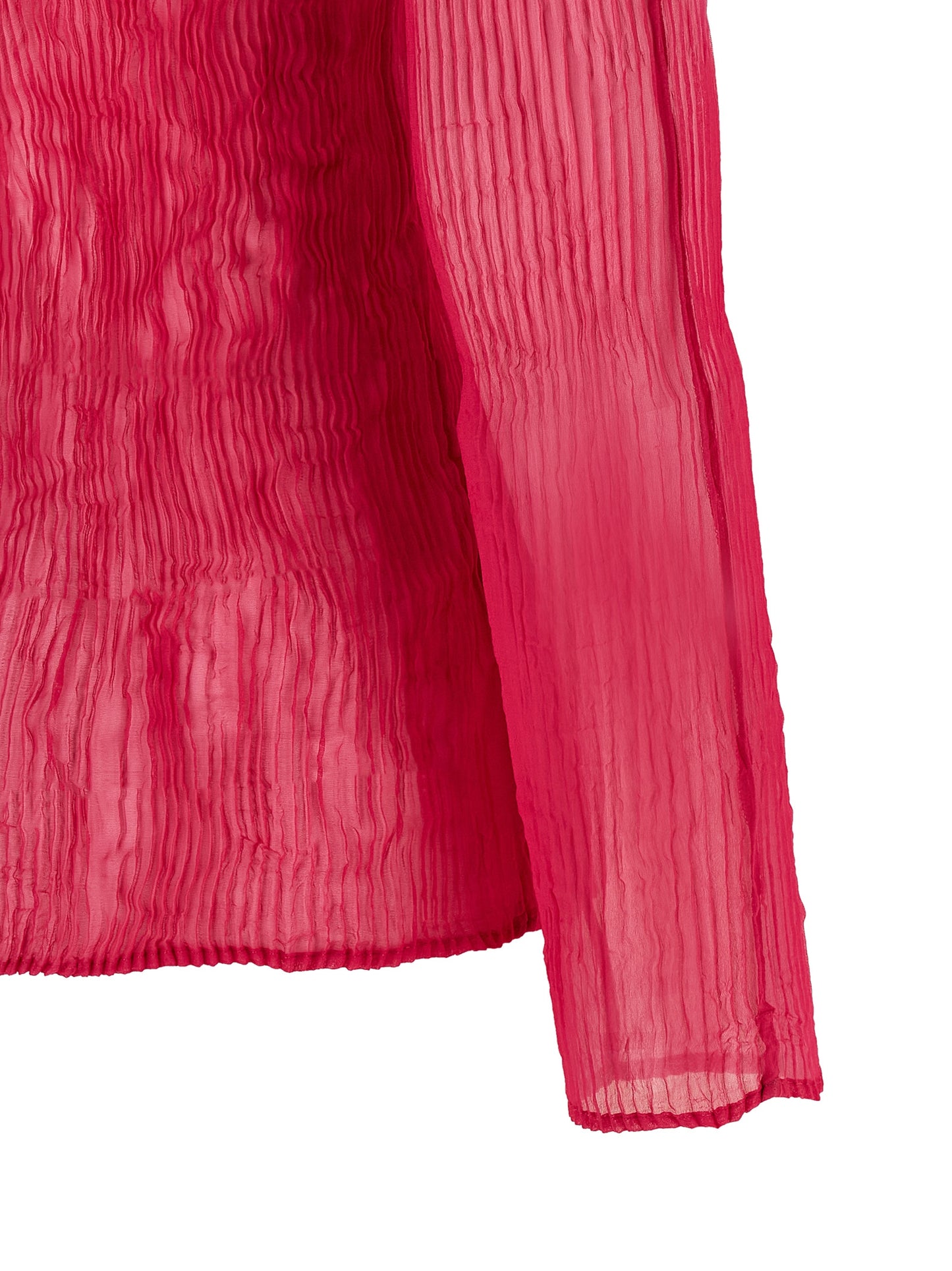 Issey Miyake Women's Long-Sleeve V Neck Polyester Chiffon Shirt - Fuchsia Transparent