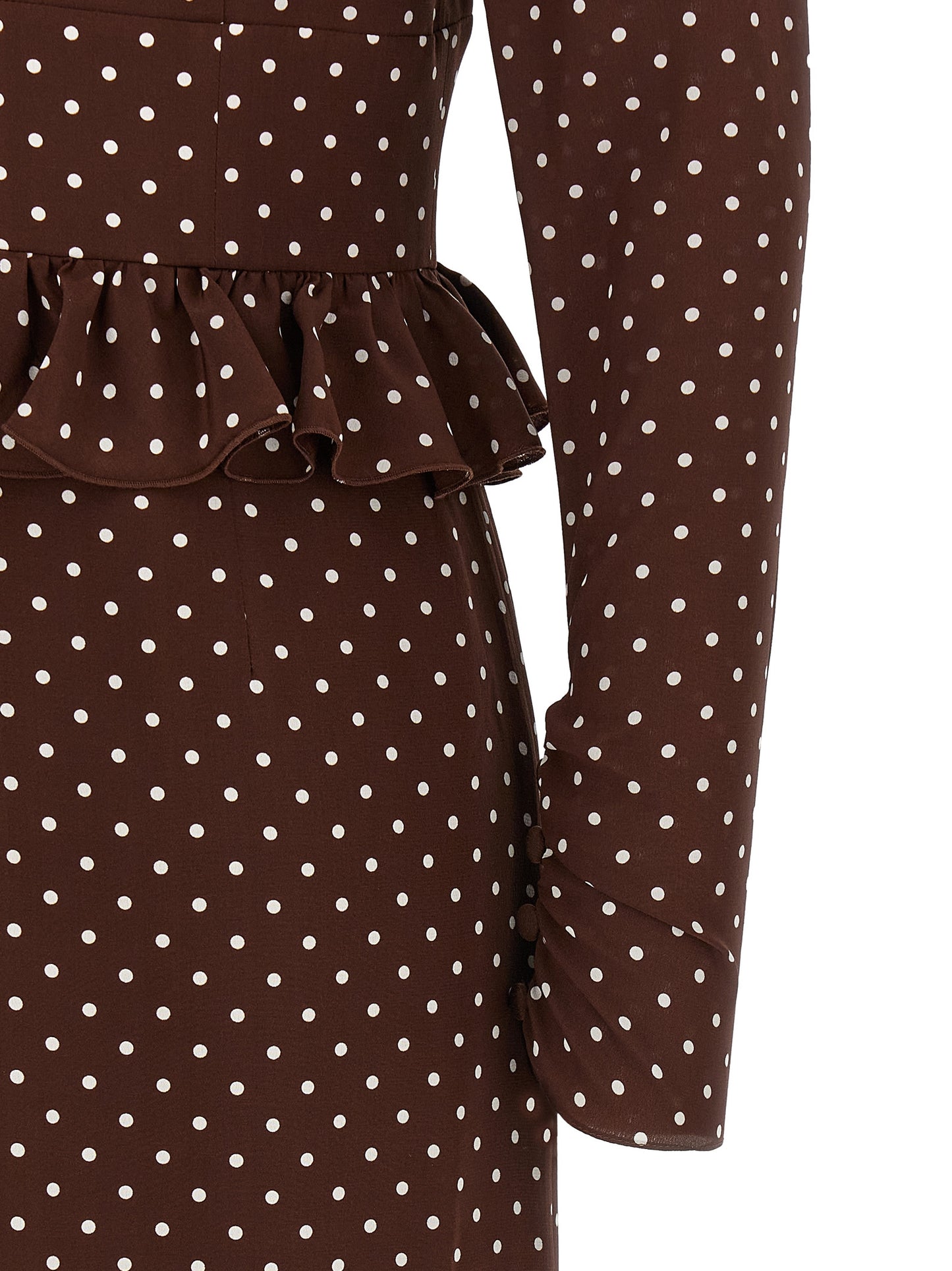 Alessandra Rich Women's Long-Sleeve Crew Neck Silk Midi Dress - Brown Dots