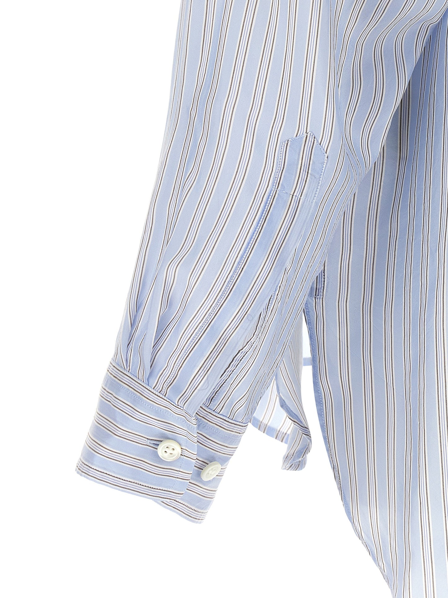 Dries Van Noten Men's Long-Sleeve Cupro & Copper Shirt - Copper Light Blue Patterned Striped