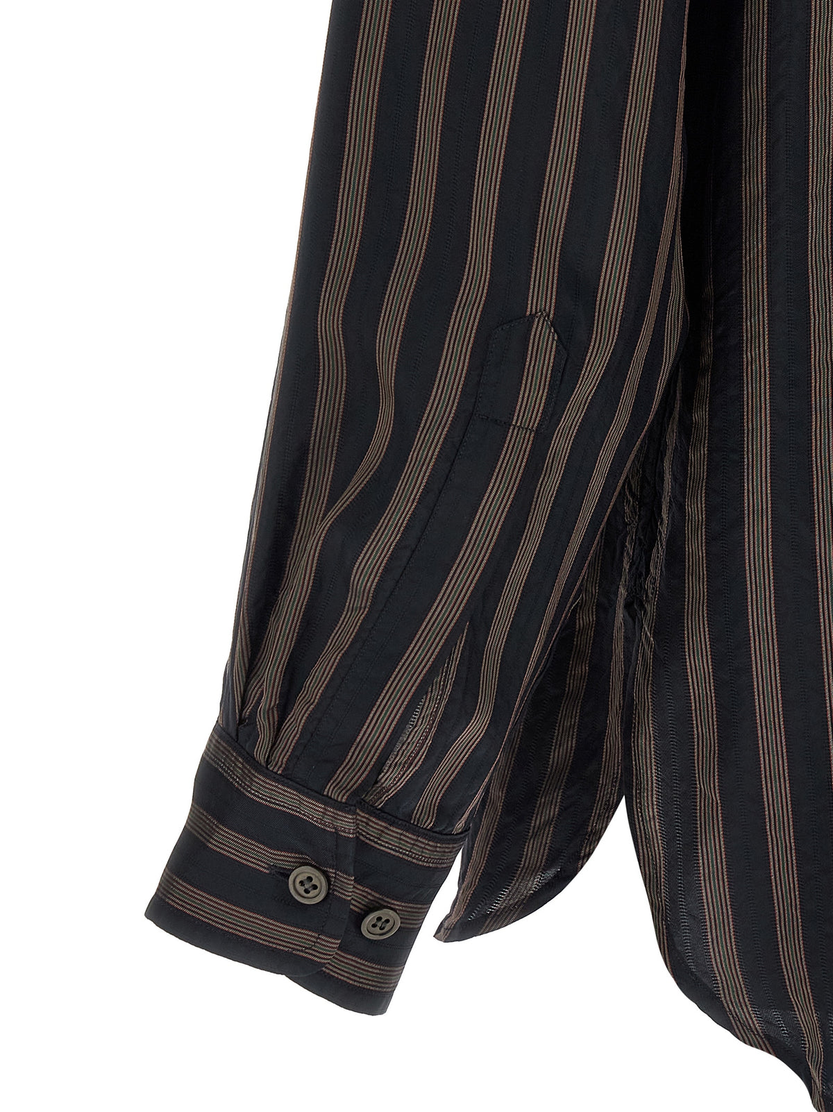 Dries Van Noten Crisp Men's Relaxed Fit Long-Sleeve Cupro Shirt - Black Copper Patterned Striped