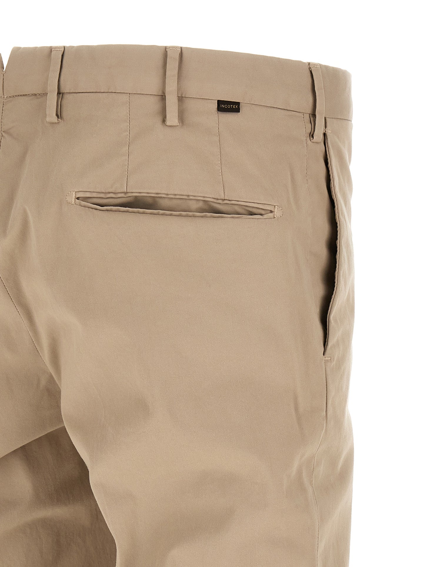 Trousers by Incotex for men in stretch cotton beige features an sartorial silhouette, showcasing a precise and long with a sartorial for a refined look.