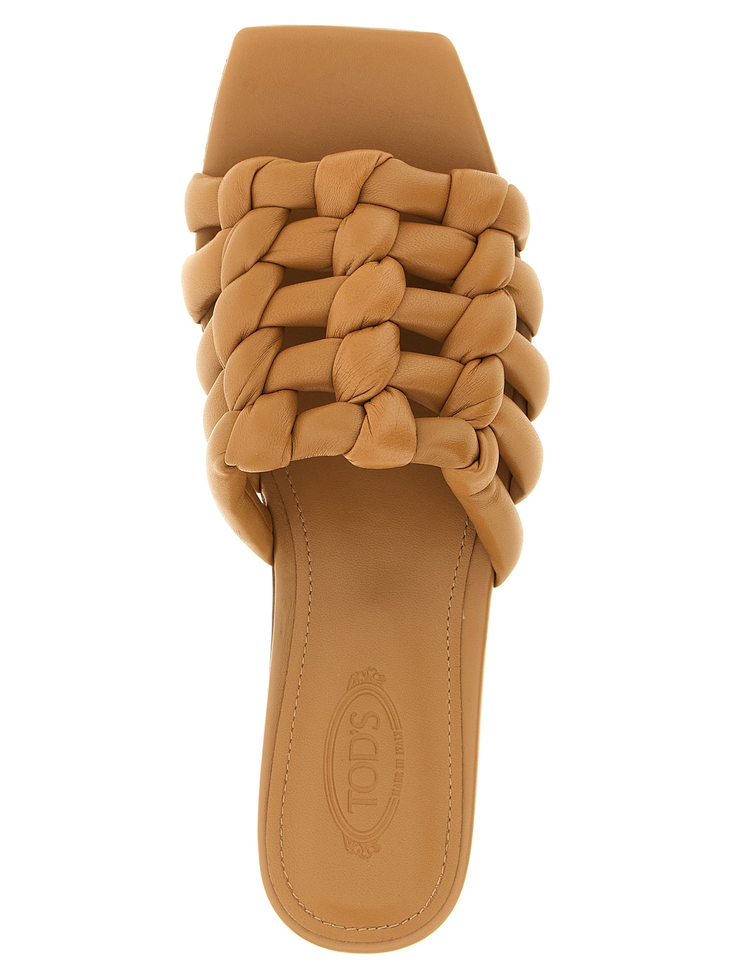 Tod's Women's Lambskin Leather Sliders Sandals Flat Shoes - Brown