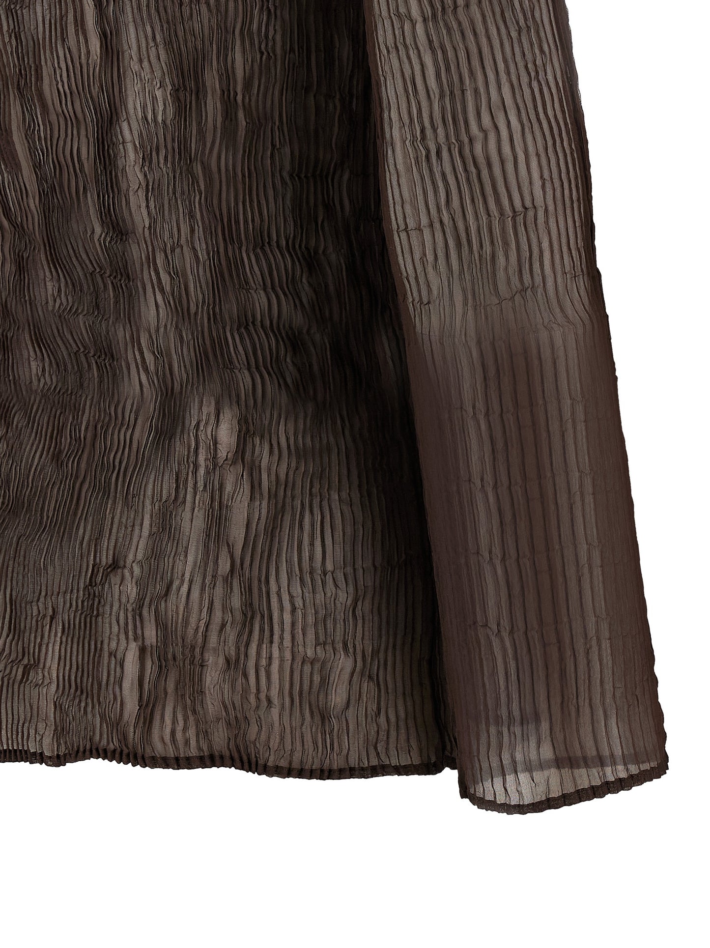 Issey Miyake Women's Long-Sleeve V Neck Polyester Chiffon Blouse - Brown Transparent
