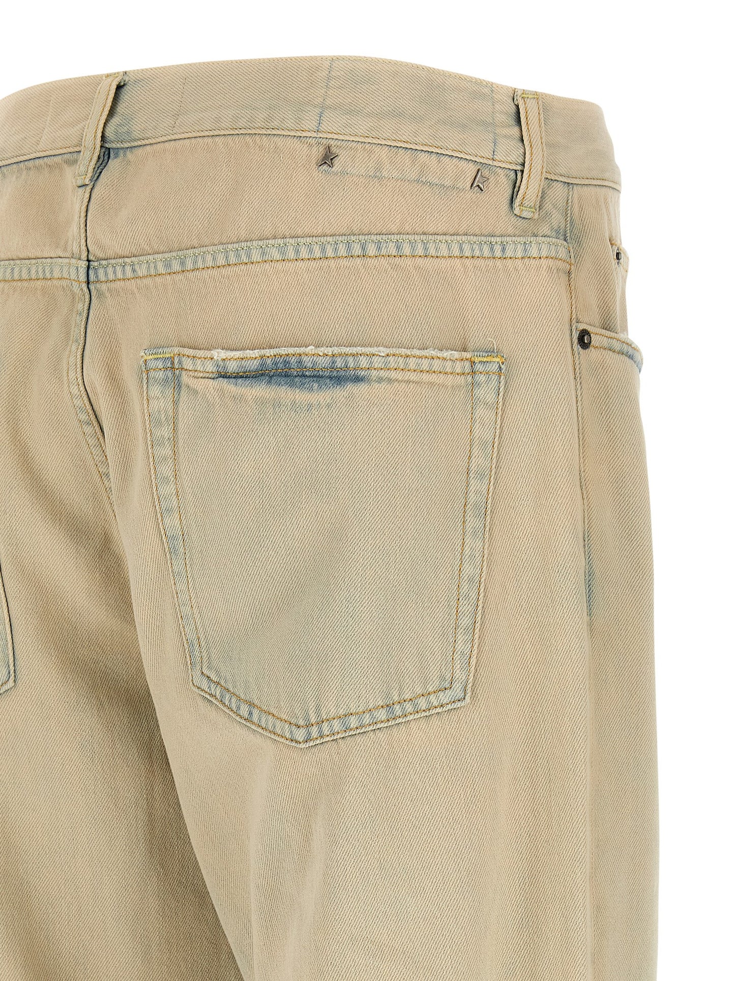 Golden Goose Men's Straight Leg Wide Denim Cotton Jeans - Beige
