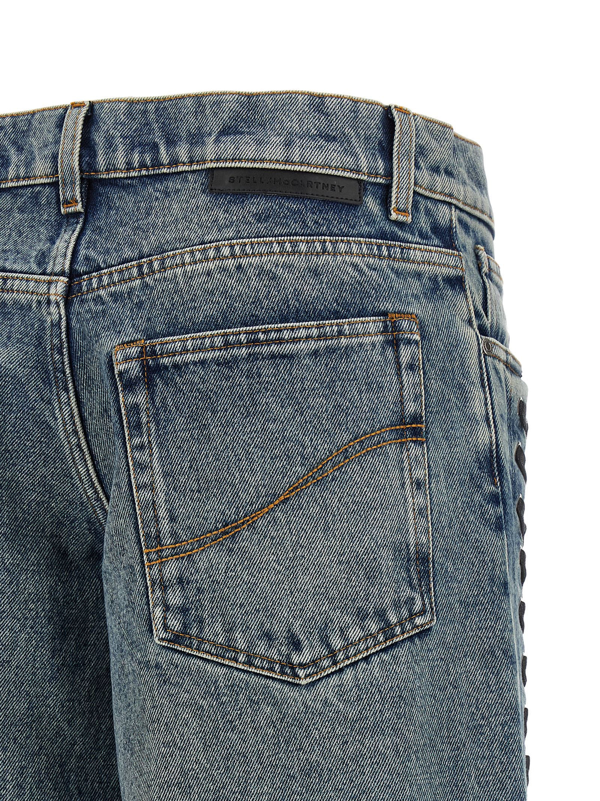 Jeans by Stella McCartney for women in cotton denim lace & metal blue & patterned presents a refined pantology silhouette, artfully defined by a refined pantology wide, long, and a sophisticated .