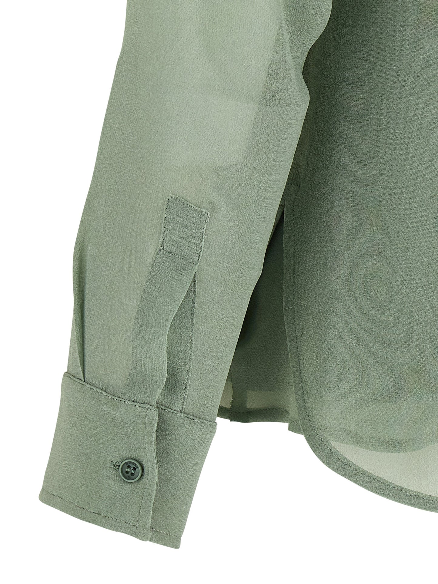 Blouse by Max Mara for women in silk bicolour, green & transparent showcases a sharp silhouette, elegantly detailed with a sharp and sharp .