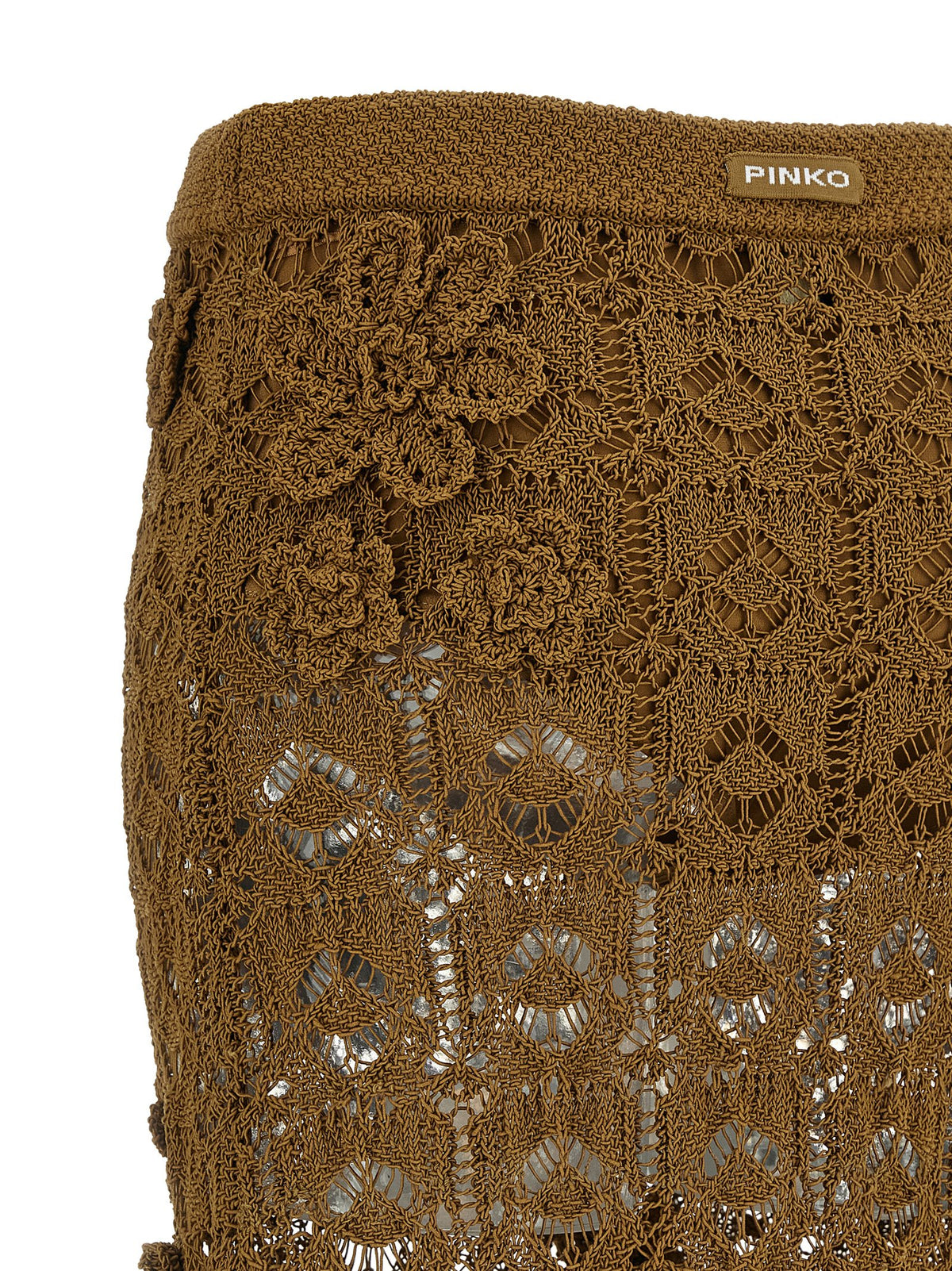 PINKO Crochet Women's Flared High Rise Cotton Midi Skirt - Brown Floral