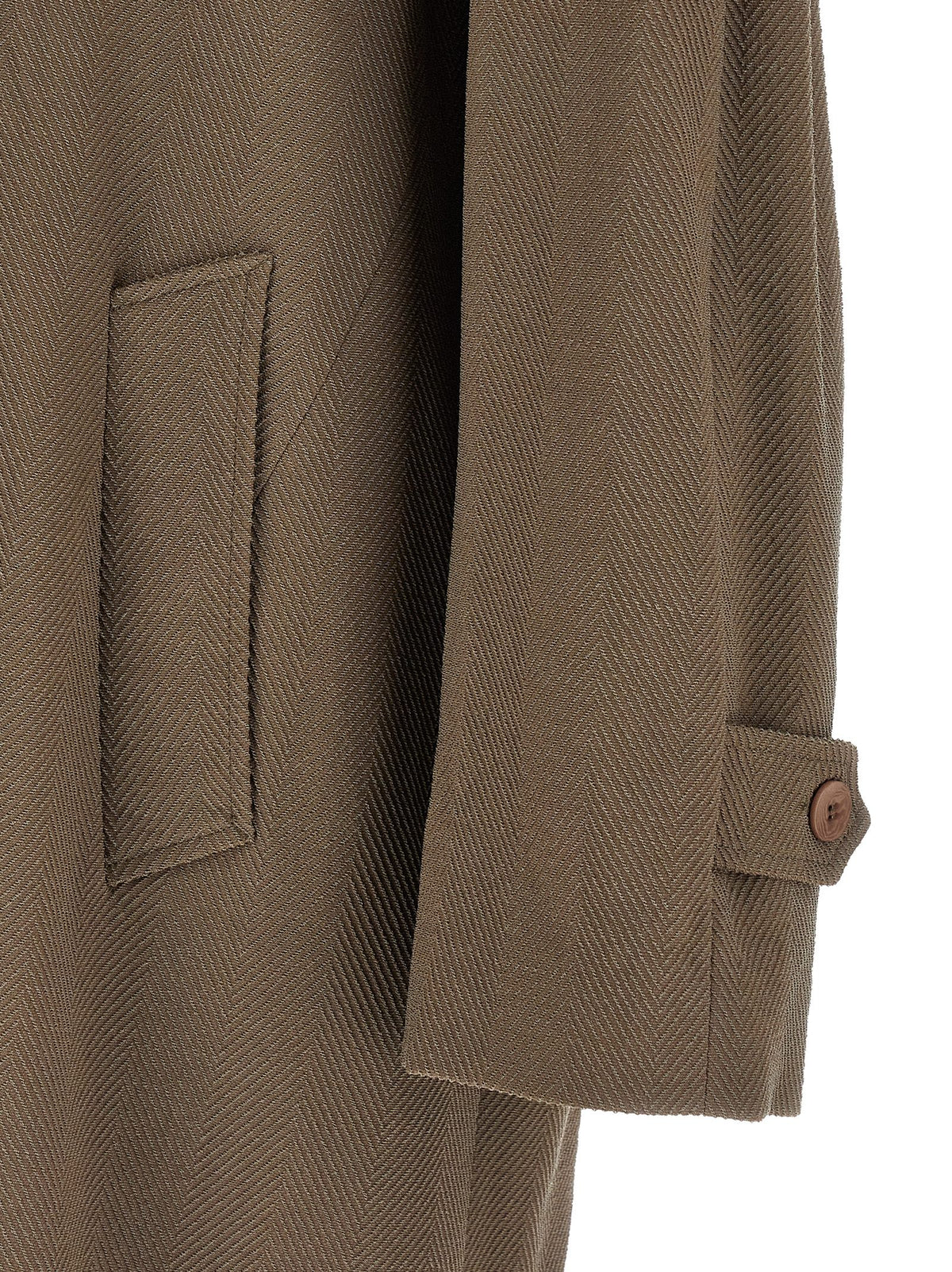 Trench Coat by Magliano for men in polyamide & virgin wool beige & herringbone showcases a contemporary silhouette, detailed with a contemporary and distinctive insulated for a truly contemporary finish.