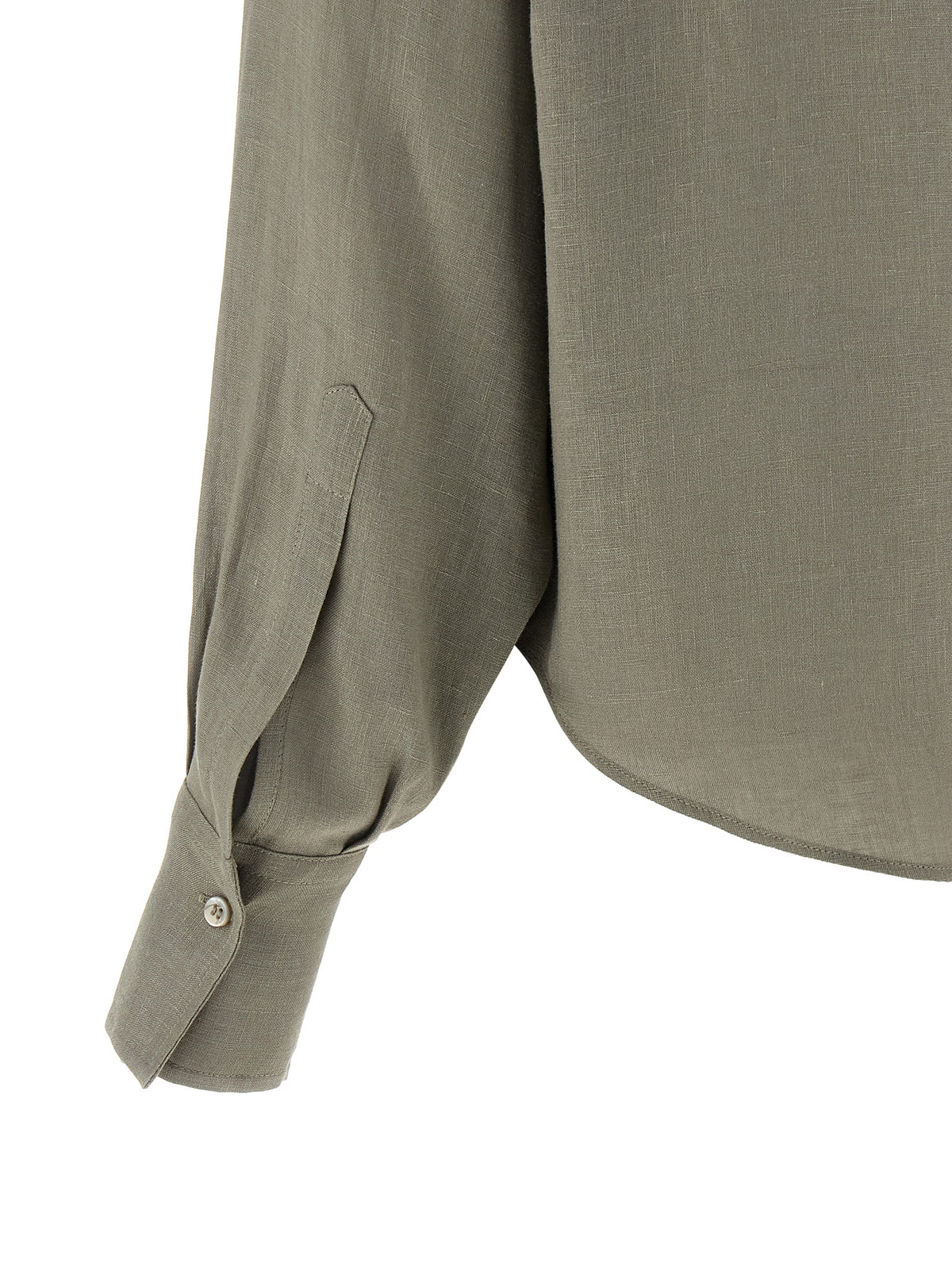 Brunello Cucinelli Women's Crop Top Relaxed Fit Cropped Long-Sleeve Linen & Sequins Blouse - Bicolour Green Pearl