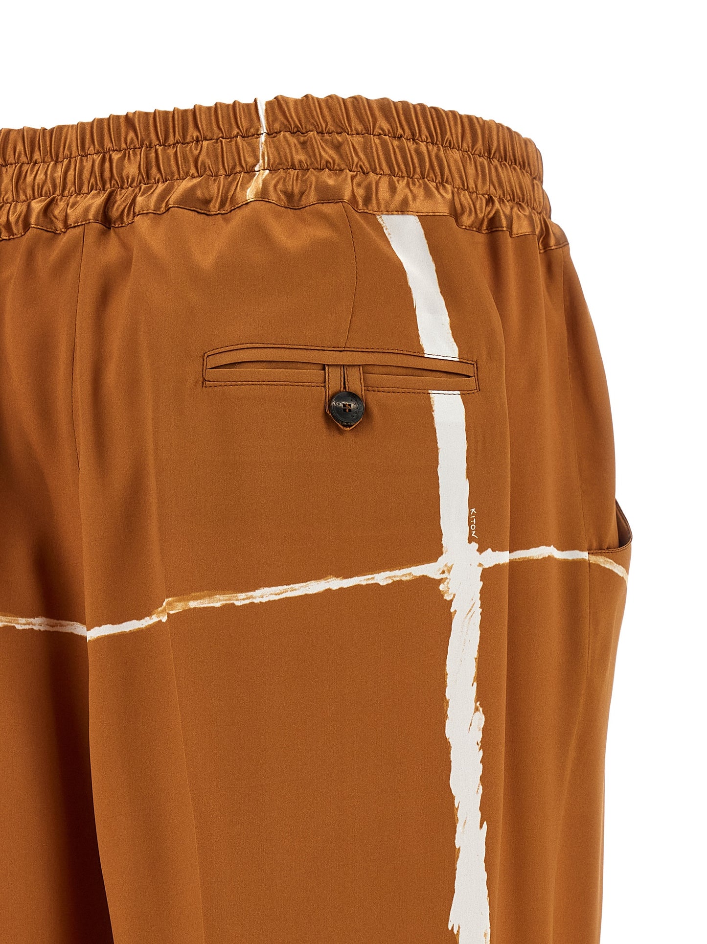 Kiton Women's Straight Leg Wide Silk Satin Trousers - Brown Patterned
