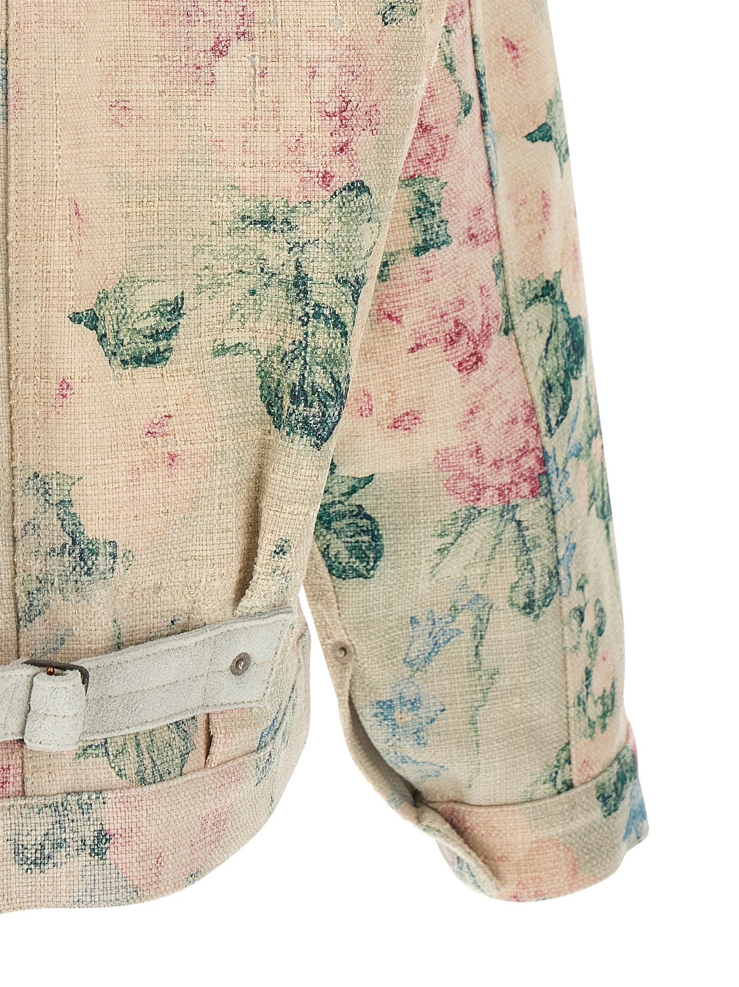 Junya Watanabe Men's Rayon Linen & Denim Trucker Jacket - Multicolor Patterned Floral Jacquard