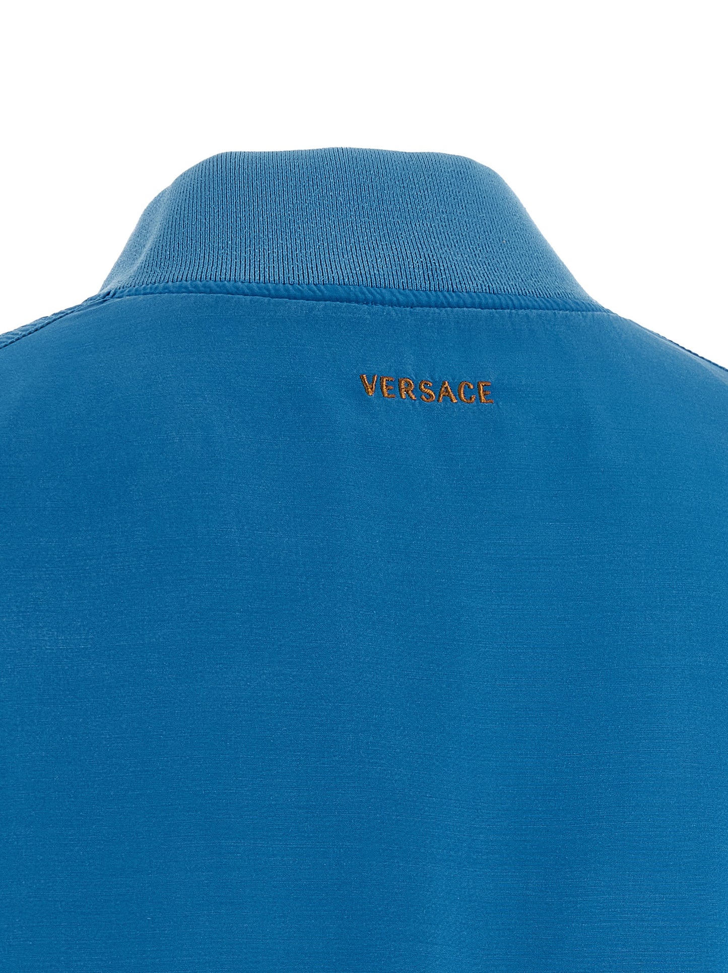 Bomber Jacket by Versace for women in silk light-blue presents a effortlessly chic silhouette, showcasing a sophisticated and premium pockets for a truly effortlessly chic finish.