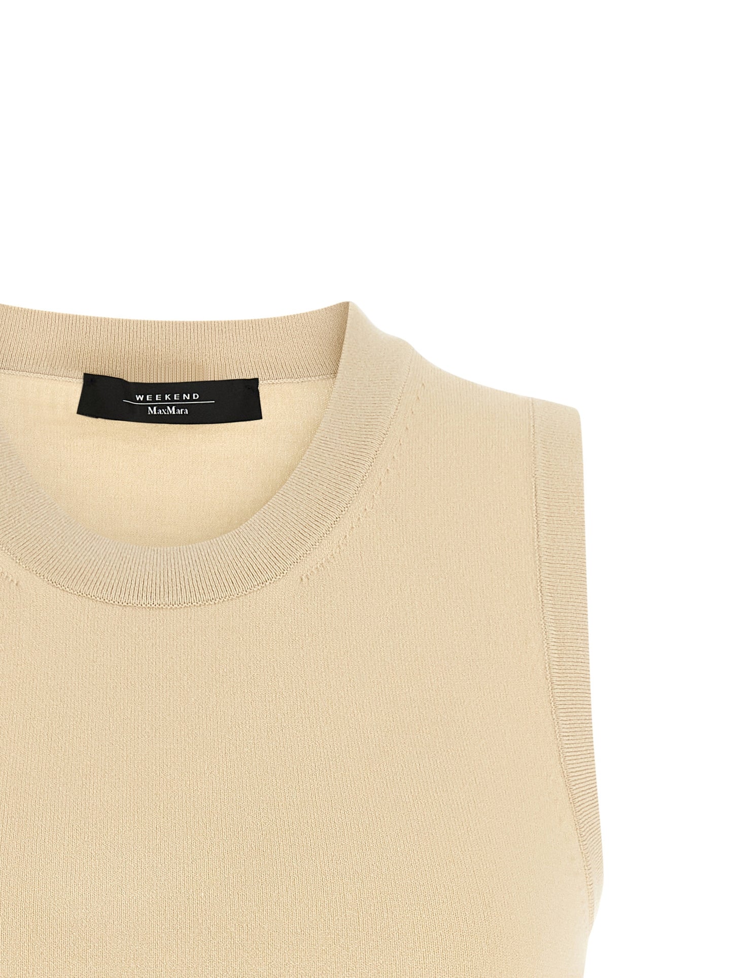 Max Mara Women's Crop Top Sleeveless Crew Neck Polyester & Viscose T-Shirt - Beige