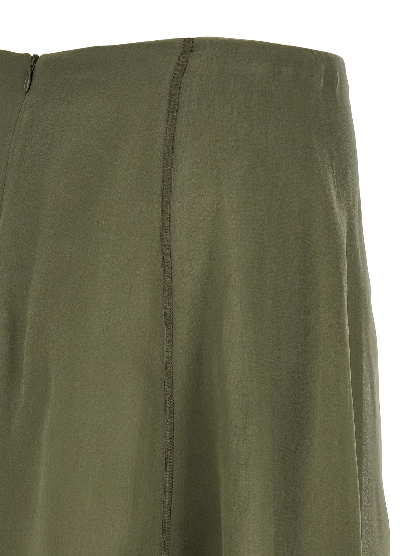 Skirt by Brunello Cucinelli for women in silk crepe bicolour & green features an tailored silhouette, artfully capturing the essence of Women's Circle Flared Silk Crepe Skirt in a sophisticated midi.