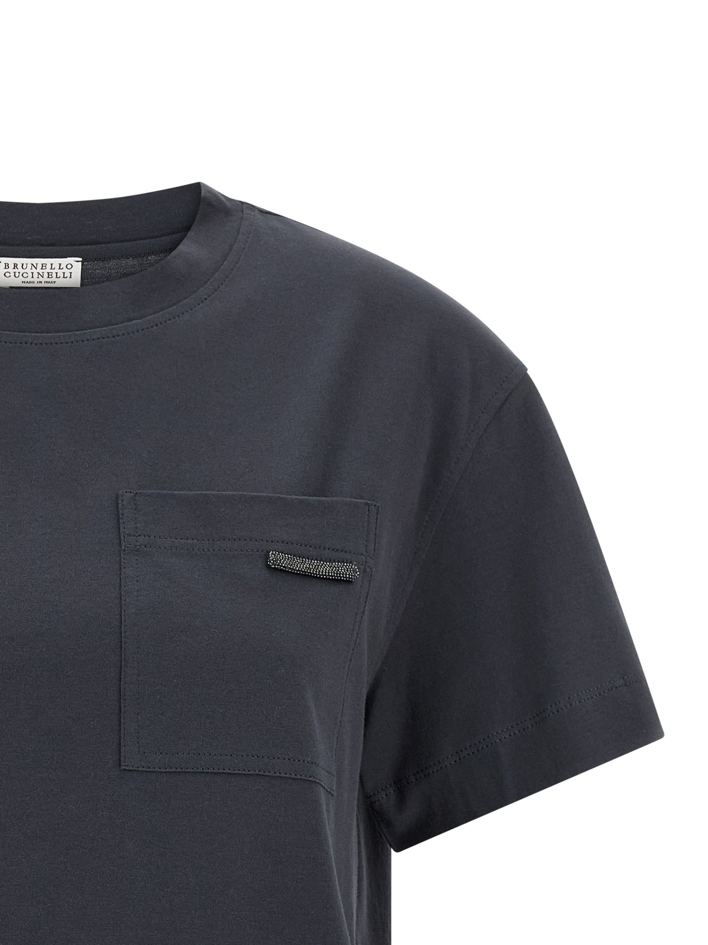 T-Shirt by Brunello Cucinelli for women in cotton blue showcases a chic silhouette, artfully detailed with a chic and for a chic finish.