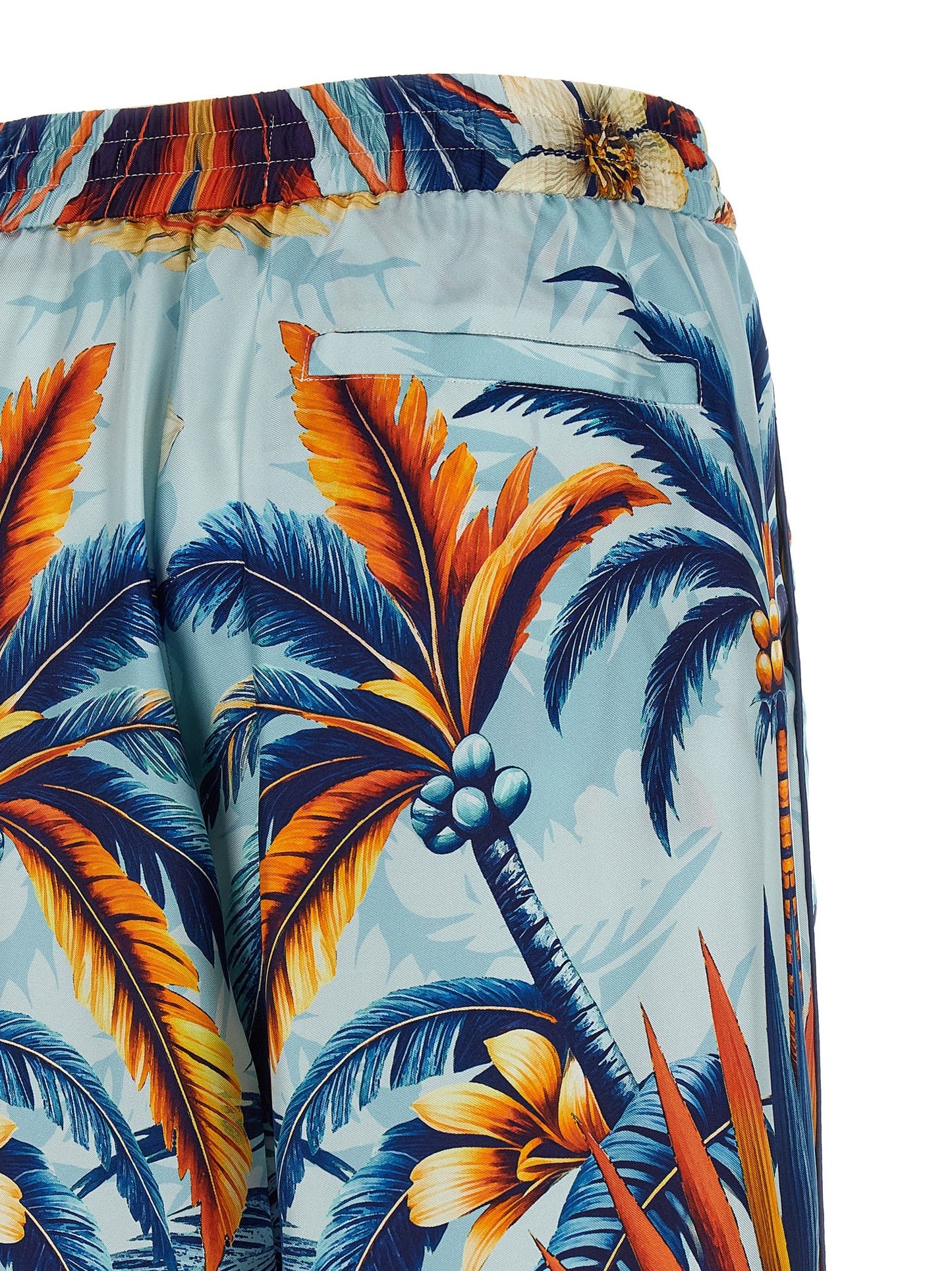 F.R.S. - FOR RESTLESS SLEEPERS Women's Straight Leg Wide Silk Satin Twill Casual Pants - Light Blue Print
