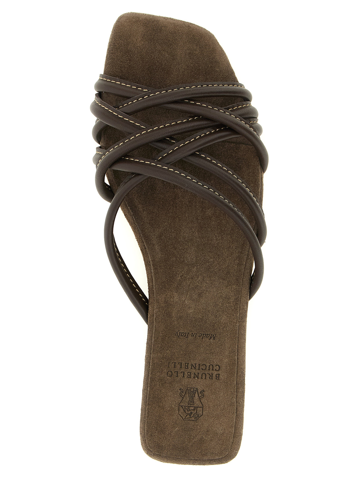 Brunello Cucinelli Women's Suede Lamb Leather Sliders Flat Shoes - Brown