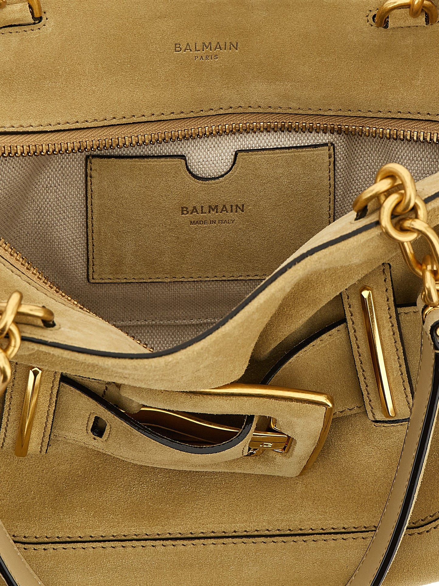 Balmain Anthem Calfskin Leather Shoulder Bag - Beige